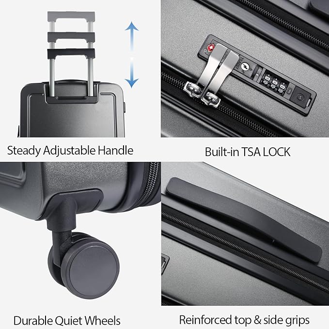 KROSER Carry On Luggage with Spinner Wheels & Built-in TSA Lock, Expandable Top Loading Hard Shell Suitcase Large Capacity Durable Rolling Luggage with USB Port, Carry-On 20-Inch, Steel Grey