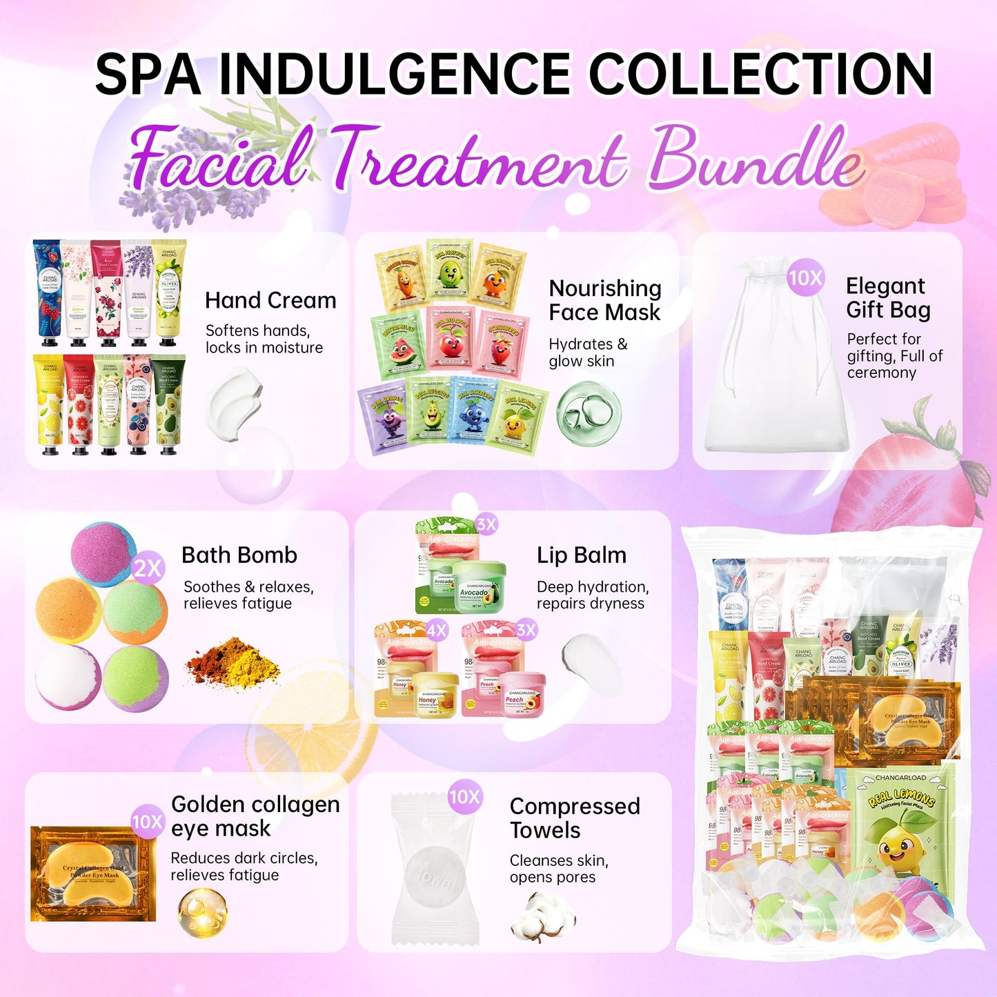 70-Piece Spa Party Kit for 10 People, Girls Spa Night Set & Spa Kit for Girls Ages 10-12 | Includes Bath Bomb, Face/Eye Mask, Lip Balm, Hand Cream, Towe, Gift Bag | Spa Day (Spa Set 10 people-70pcs)