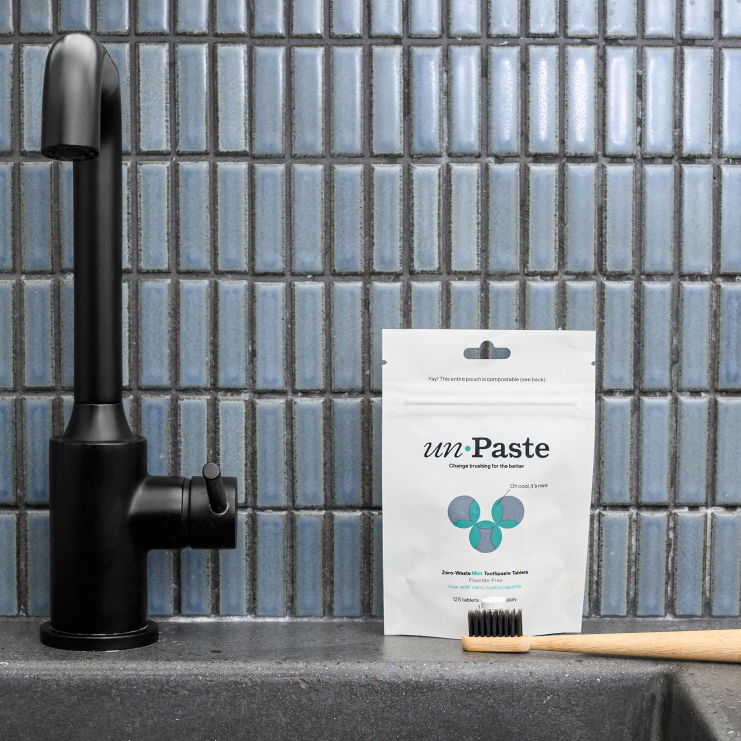 Now w/Nano-HYDROXYAPATITE, New Formula, Unpaste Toothpaste Tablets, Fluoride-Free Mint Remineralizing Tablet, Xylitol Free, Vegan, Plastic Free, Travel-Friendly, Resealable Packet, 125ct/2 mo Supply