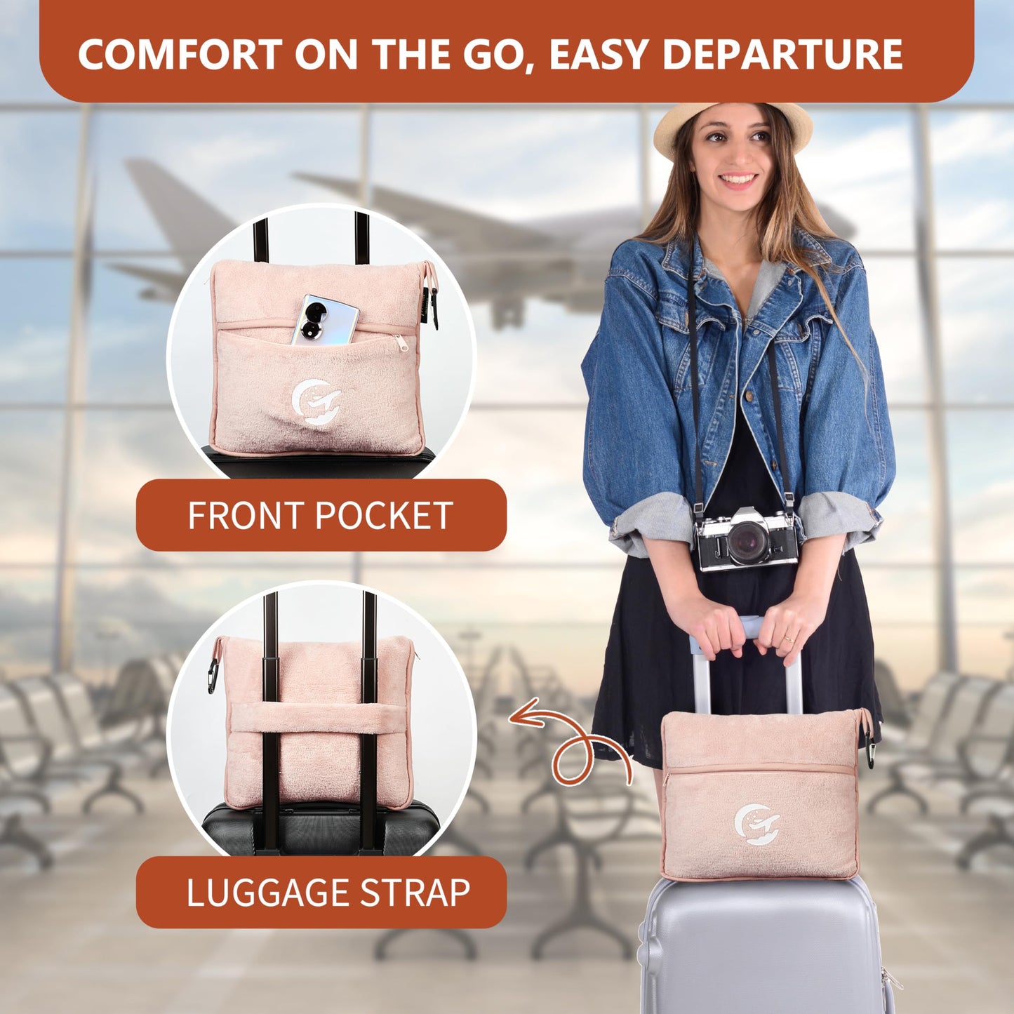 Tirrinia Soft Travel Blanket Pillow, 3-in-1 Foldable Airplane Throw Blanket, Long Flight Essentials, Car Pillow, Lightweight Travel Accessories