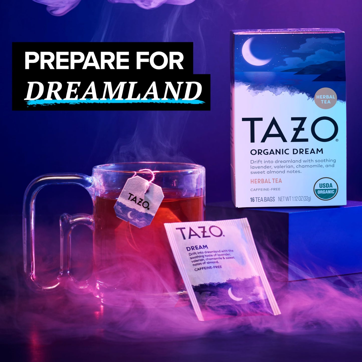 TAZO Organic DREAM Herbal Tea Bags, Caffeine-Free Bedtime Tea, Relaxing Chamomile and Lavender Blend, 16 Total Tea Bags