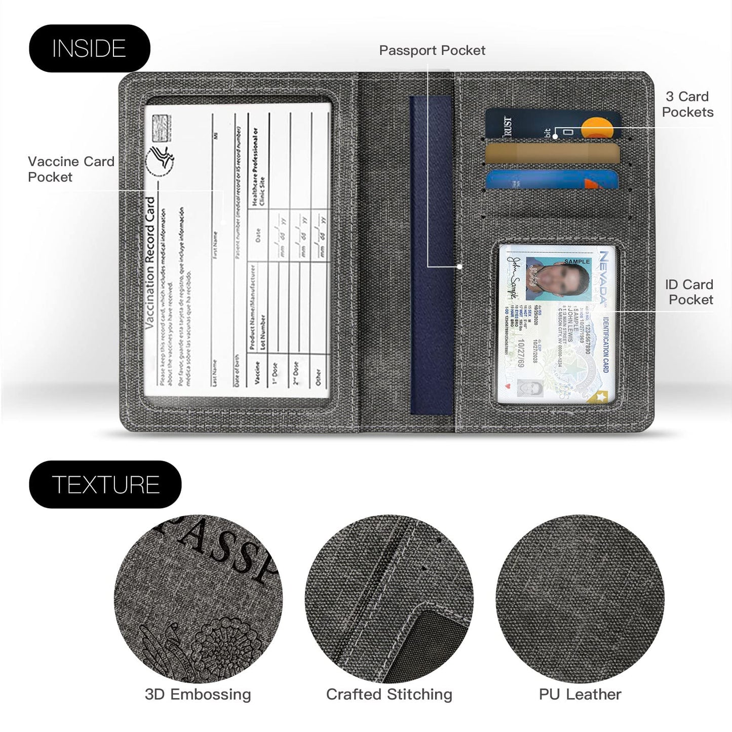 2 Pack Unisex Adult Faux Leather Passport Holder,Honeymoon Gifts,Travel Essentials-Rfid Blocking,White&Gray