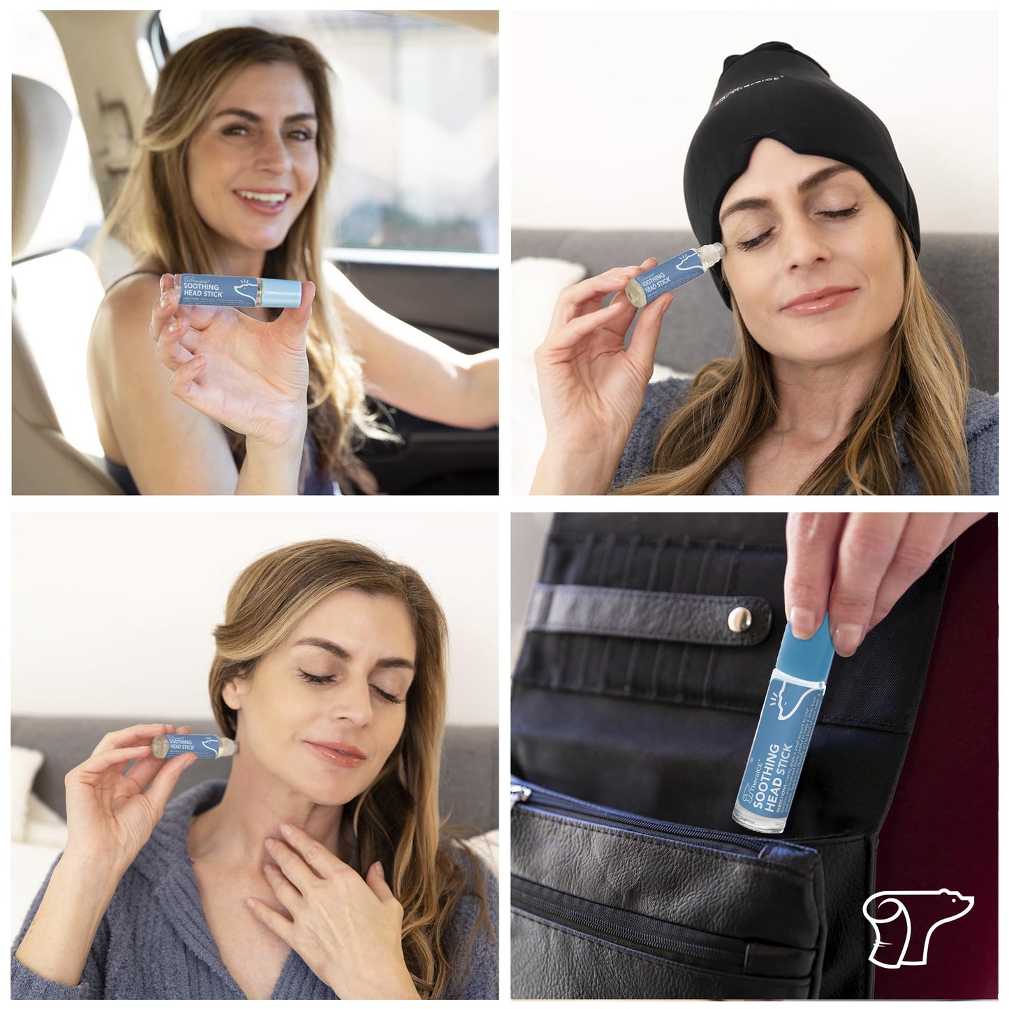 TheraICE Soothing Head Stick 10 ml (.33-Oz) Essential Oil Roll on Aromatherapy: Peppermint, Spearmint, Lavender, Chamomile, Rosemary, Eucalyptus. Metal Roller. USA Made