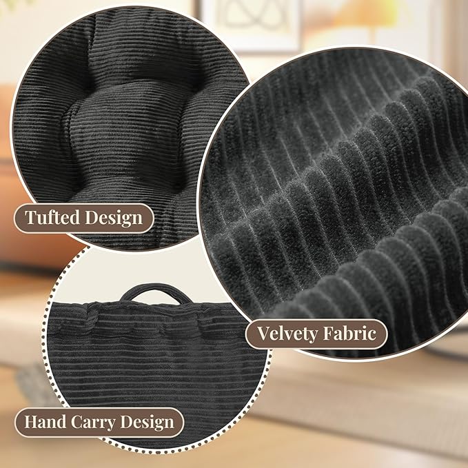 Wellsin Square Floor Pillows for Adults Kids - Meditation Floor Pillow Seating Cushion - Tufted Floor Cushion with Shredded Foam & Velvet Cover, 2 Pack, 20x20 Inch, Gray