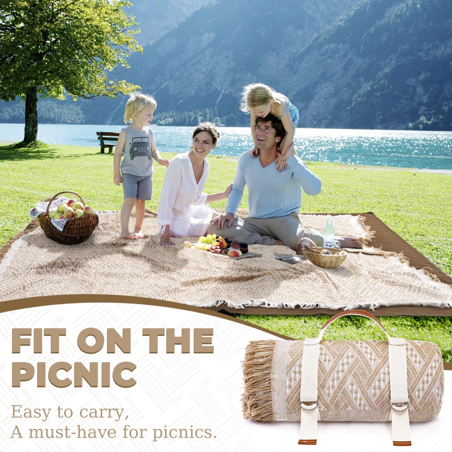 Genovega 2 in 1 Extra Large 80"* 80" Rug Picnic Waterproof Outdoor Beach Blanket Foldable Camping Mat Summer Camp Equipment Honeymoon Stuff Hawaii Essentials Hunting Accessories Car Set Women Gifts