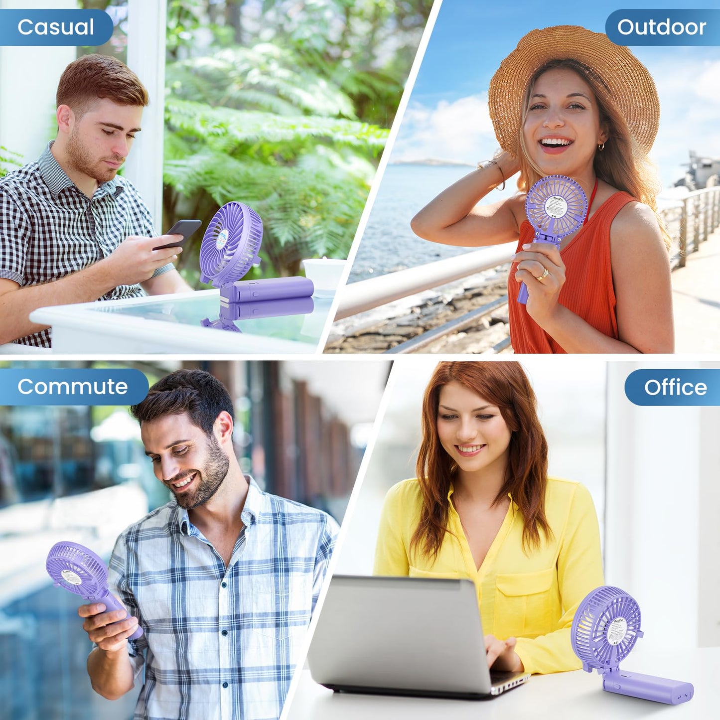 HandFan 5200mAh Handheld Fan Rechargeable, 20H Runtime Hand Fan, 3 Speeds Strong Airflow, Personal 180° Foldable Portable Fans for Travel/Summer/Concerts/Lash/Commute, Gifts for Women (Purple)