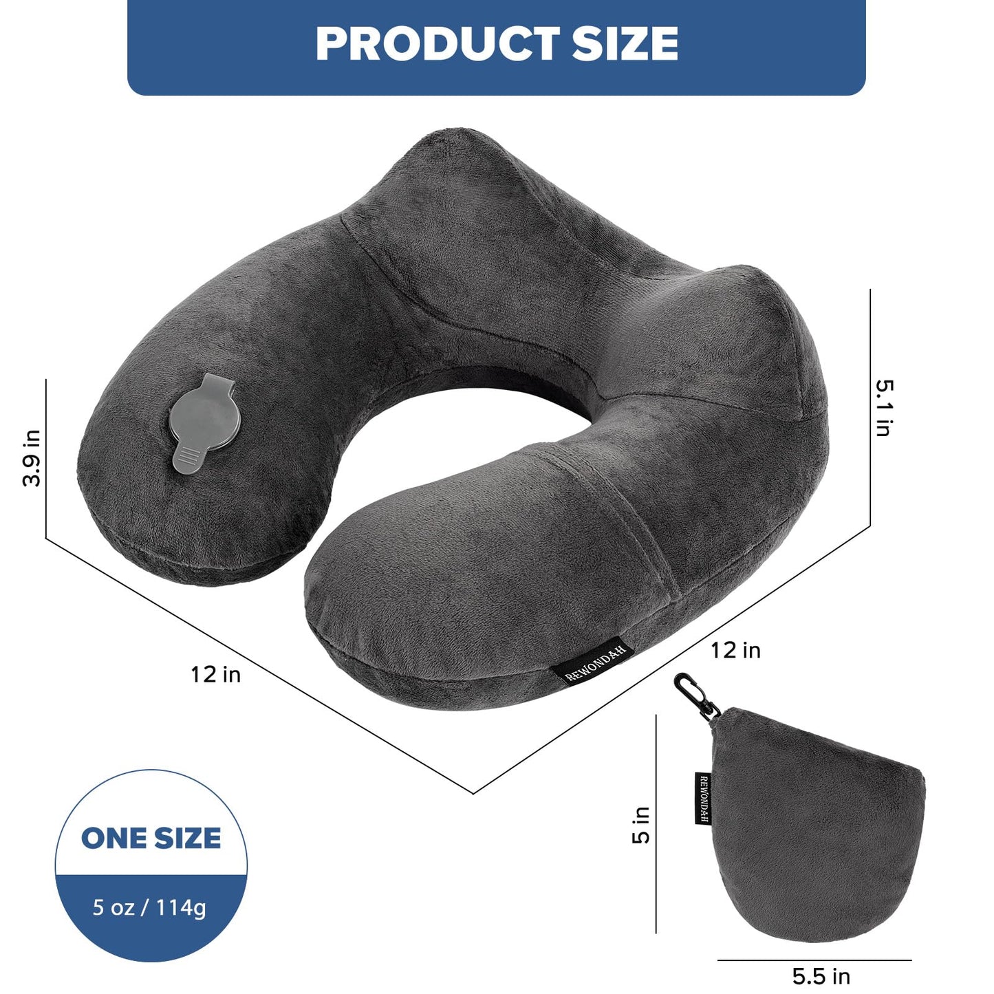 Rewondah Inflatable Travel Pillow for Sleeping Airplane - Inflatable Neck Pillow for Traveling on Plane with Washable Cover, Blow up Neck Travel Pillow for Airplanes, Cars - Portable and Comfortable