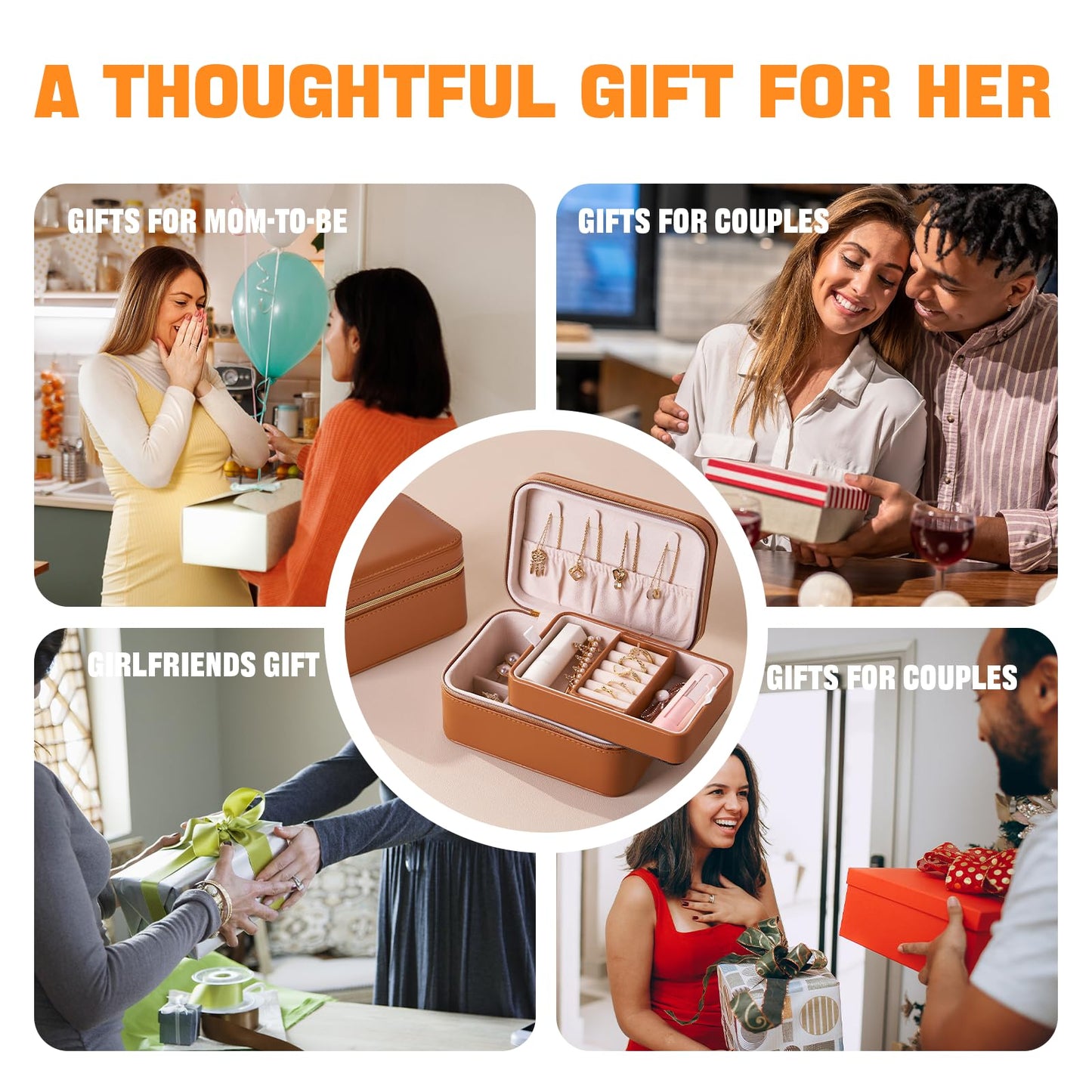 AYUOKER Brown Small Travel Jewelry Box,2 Layers PU Leather Travel Jewelry Box with Double Zippers, Portable Travel Jewelry Organizer for Necklace/Bracelet/Ring/Brooch