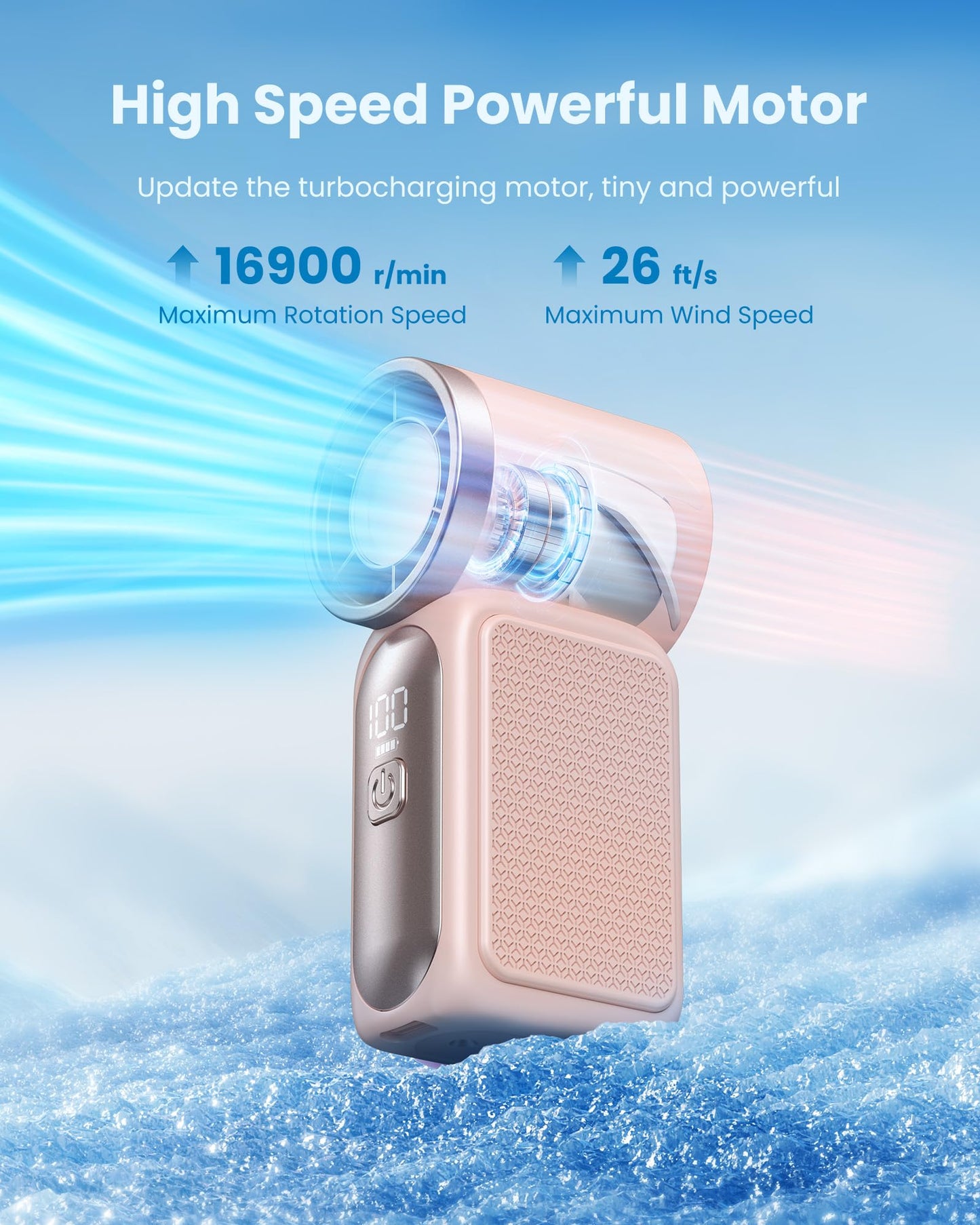 Gaiatop Portable Handheld Mini Fan, 6 Speeds 16900 RPM High Velocity Personal Fan with LED Display, USB Rechargeable, Mini Fan with Lanyard for Makeup, Travel, Outdoor, Gift for Women Girl, Pink