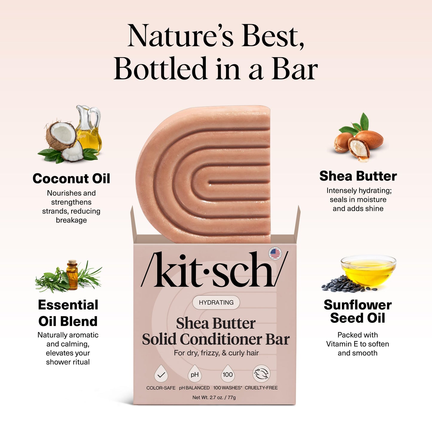 Kitsch Shea Butter Conditioner Bar – Shea Moisture Conditioner for Soft, Hydrated Hair – Solid Hair Conditioner for Hair Care – Paraben, Sulfate & Silicone-Free, Vegan, Made in USA - 2.7 oz