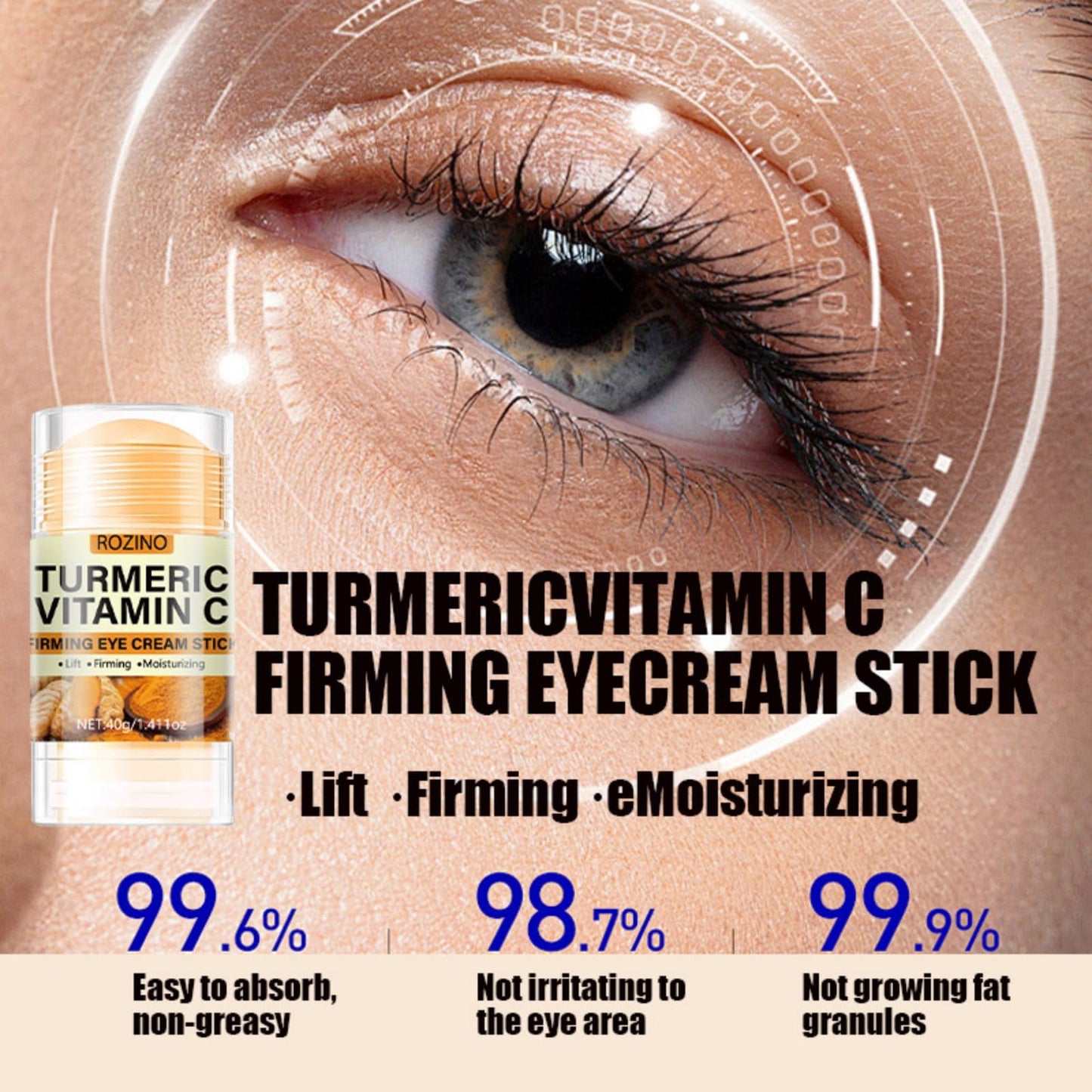 Turmeric Vitamin C Eye Stick, Unde Eye Balm for Dark Circles and Puffiness Anti Aging Moisturizer Under Eye Cream Even Skin Tone Firming Hydrating Bags Reduces Fine Lines 1.41 Oz