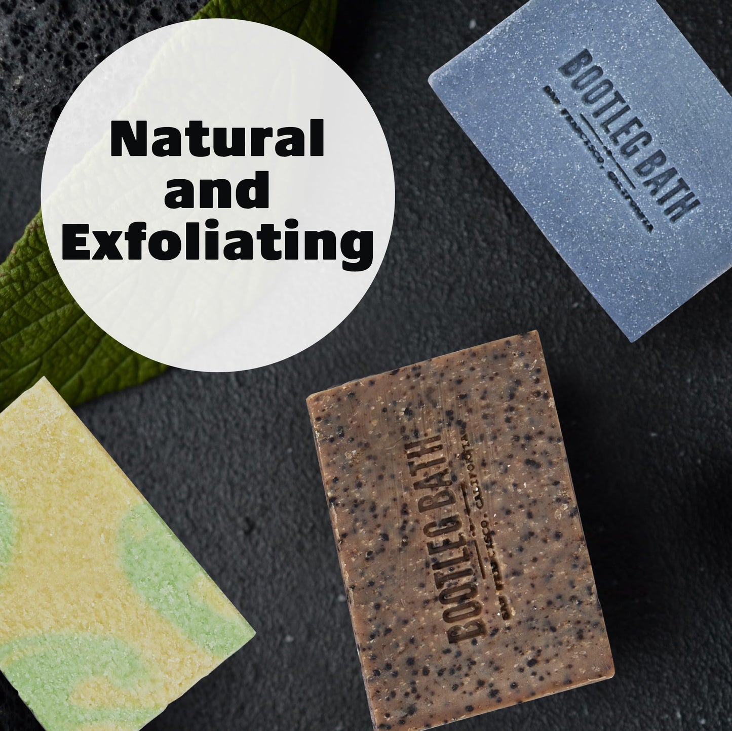 BOOTLEG BATH Natural Exfoliating Bar Soap- Variety Pack Hydrating and Moisturizing Skincare for Men and Women, Cold Brew, Menthol, Citrus, Eco Friendly, Hand Made in USA, 4.4 oz Each Bar