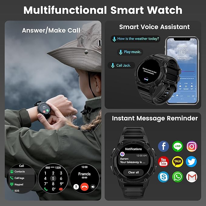 KOSPET Tank S2 Smart Watch for Men Women GPS, 5ATM Waterproof, Pressure/Altitude/Compass, 1.32" AMOLED Display Fitness Tracker(Answer/Make Call), AI Voice Assistant, 24H Sleep/Hear Rate Monitor