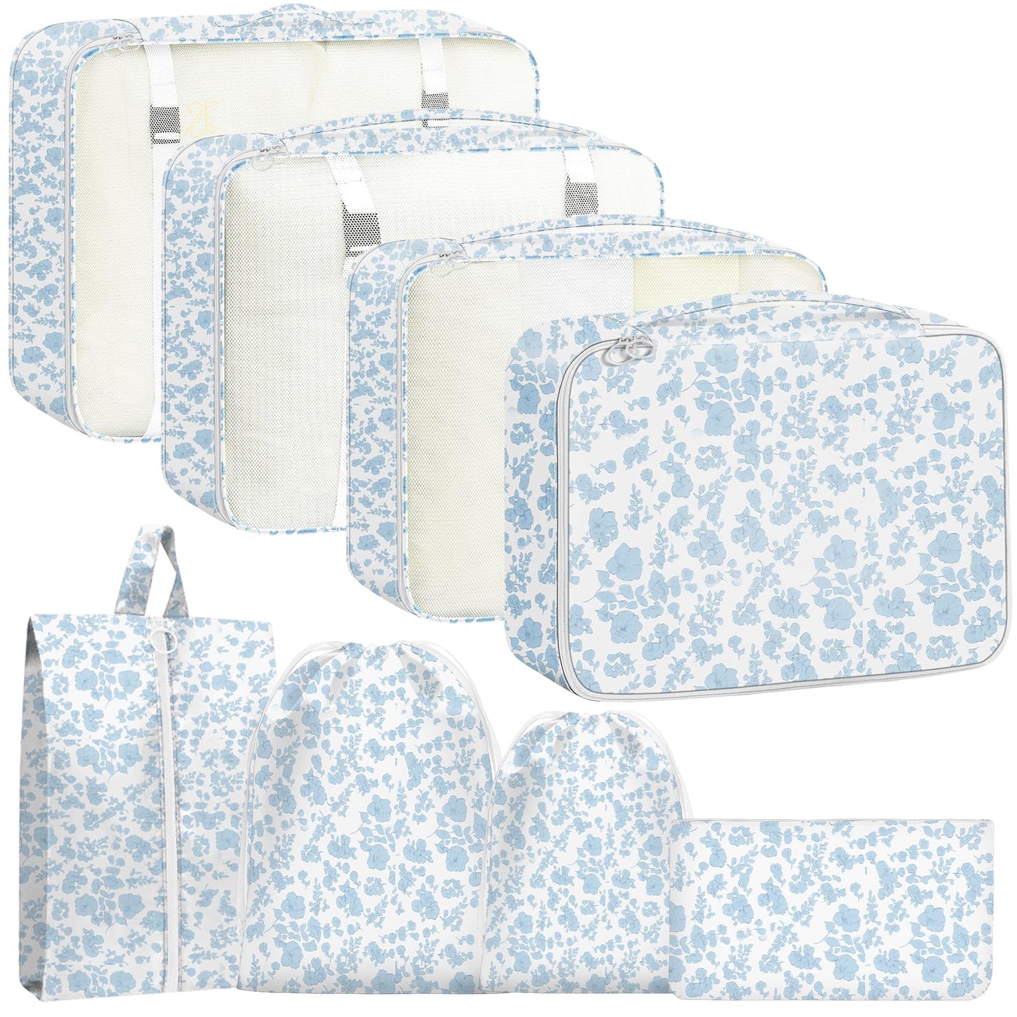 YEEYAA Packing Cubes for Travel - 8 Set Luggage Organizer Bags for Family, Mesh Breathable Packing Cubes for Suitcases Durable Travel Essentials Bags Set