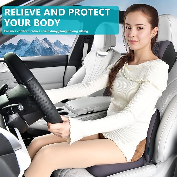 FLORICH 3 PCS Seat Cushion for Carseat Lumbar Support Pillow Car Neck Headrest Pillows Memory Foam Seat Pads Pressure Relief Back Cushion for Office Chair(Grey)