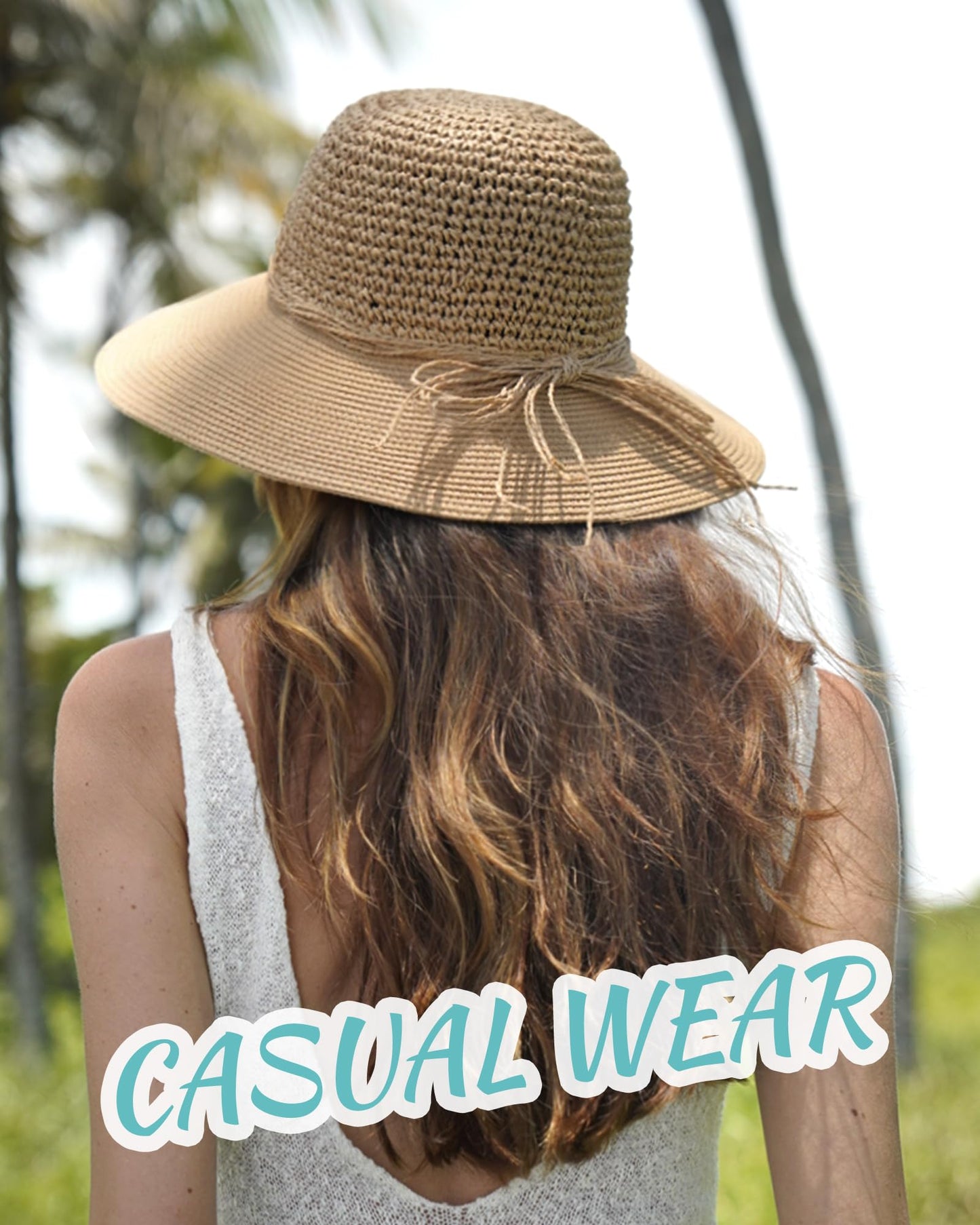 FURTALK Womens Summer Straw Beach Sun Hat Wide Brim Handmade Crochet Hats Khaki, Medium