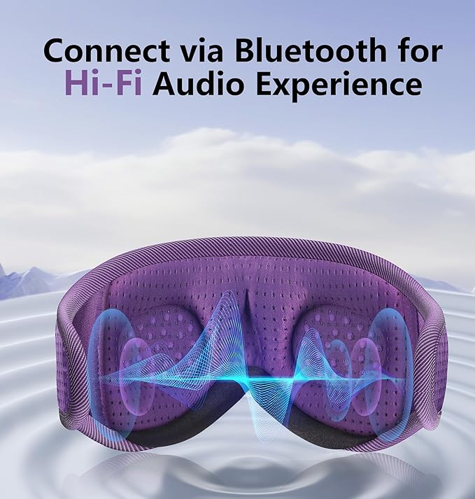 TOPOINT Sleep Mask with Bluetooth Headphones Wireless, 3D Eye Mask for Sleeping Headphones Women Men with Noise Canceling Earbuds, Thin Speaker, Blackout, 15 Hours for Travel, Meditation, CPAP Users