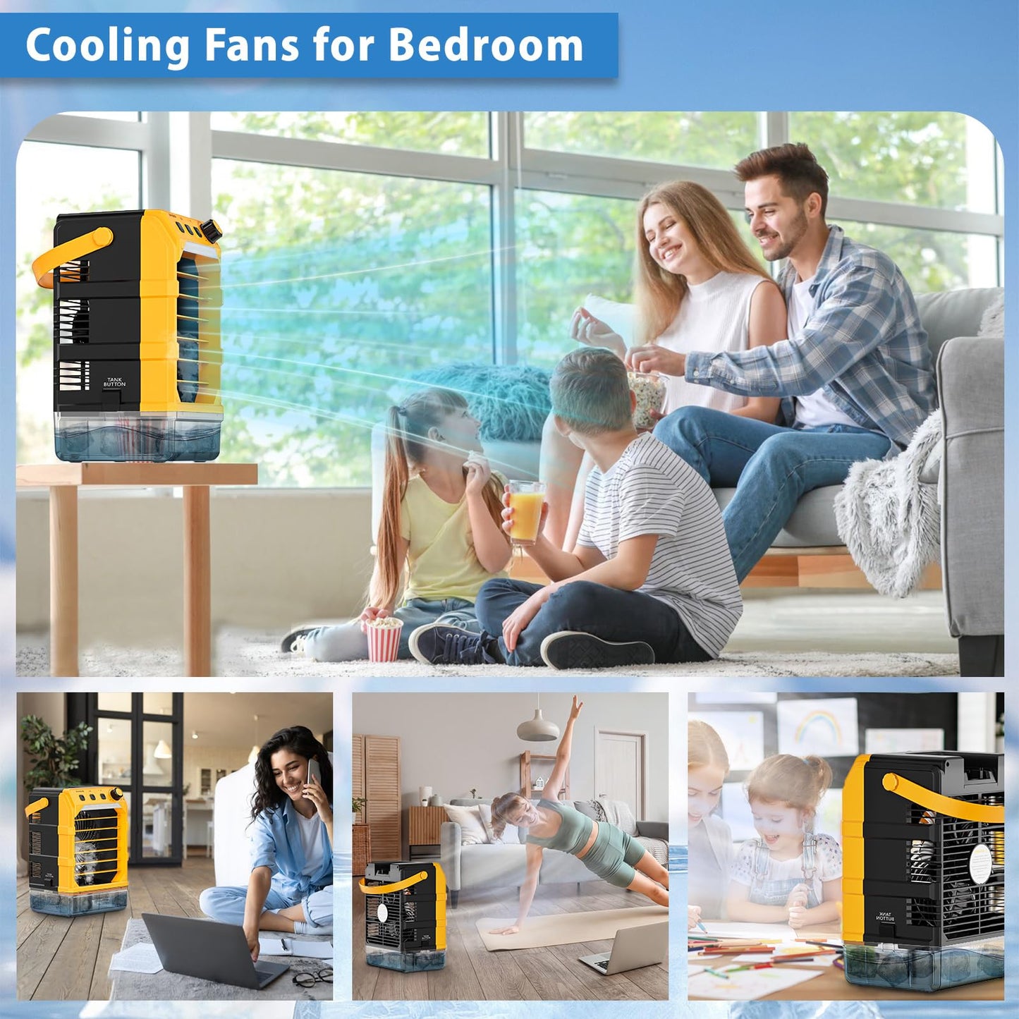 Uniqwamo Misting Fan Portable Compatible for Dewalt 20V/60V Battery(No Battery) or USB Powered, Cooling Fan for Bedroom with 7 Lights, 8H Timer, 1600ML Water Tank for Outside Camping Tent Room Office