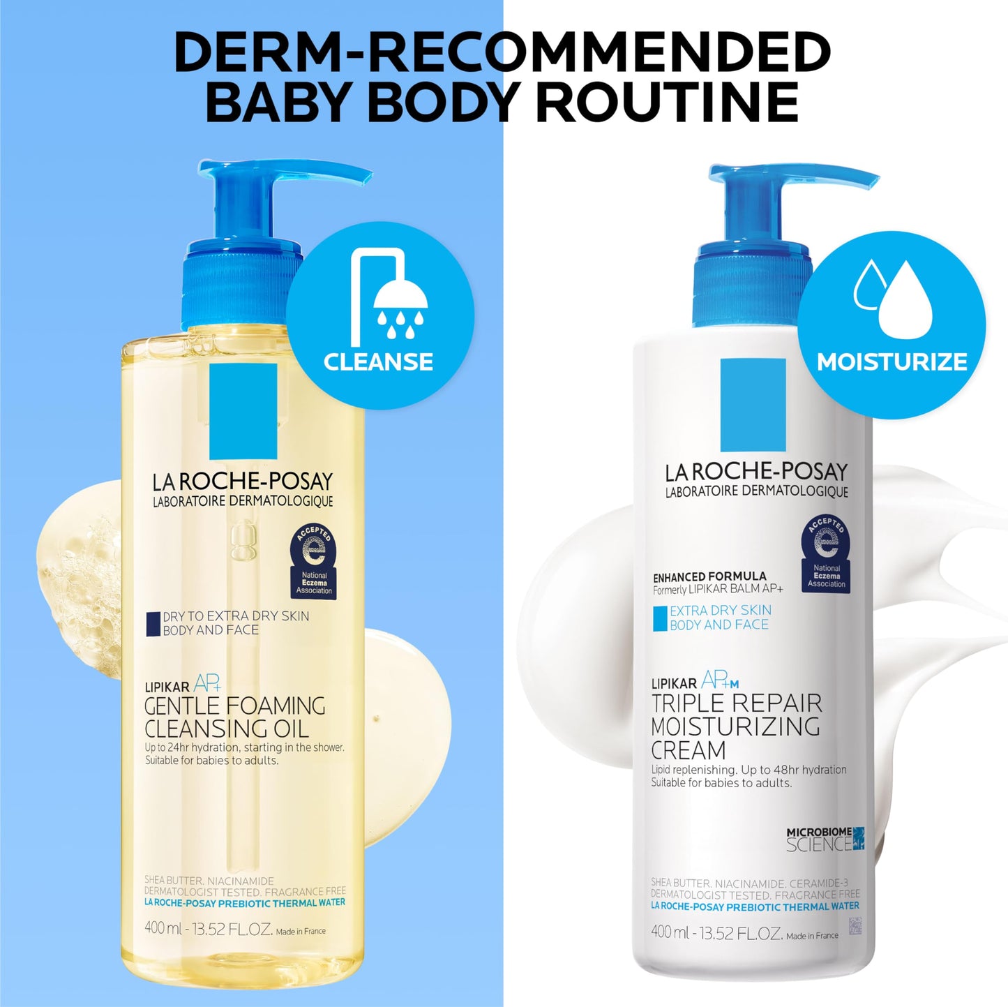 La Roche-Posay Lipikar Skin Care Set, Triple Repair Moisturizing Cream & Foaming Cleansing Oil, Body Lotion & Cleanser Formulated with Shea Butter, Long Lasitng Hydration, Fragrance Free
