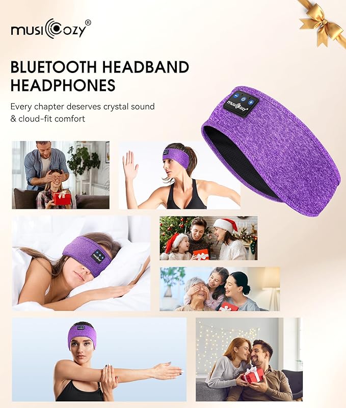 MUSICOZY Sleep Headphones Bluetooth 5.4 Headband, Wireless Earphones Music Sleep Earbuds Sleeping Eye Mask with HD Stereo Speakers for Workout Running Travel Yoga, Ideal Gifts for Women Men