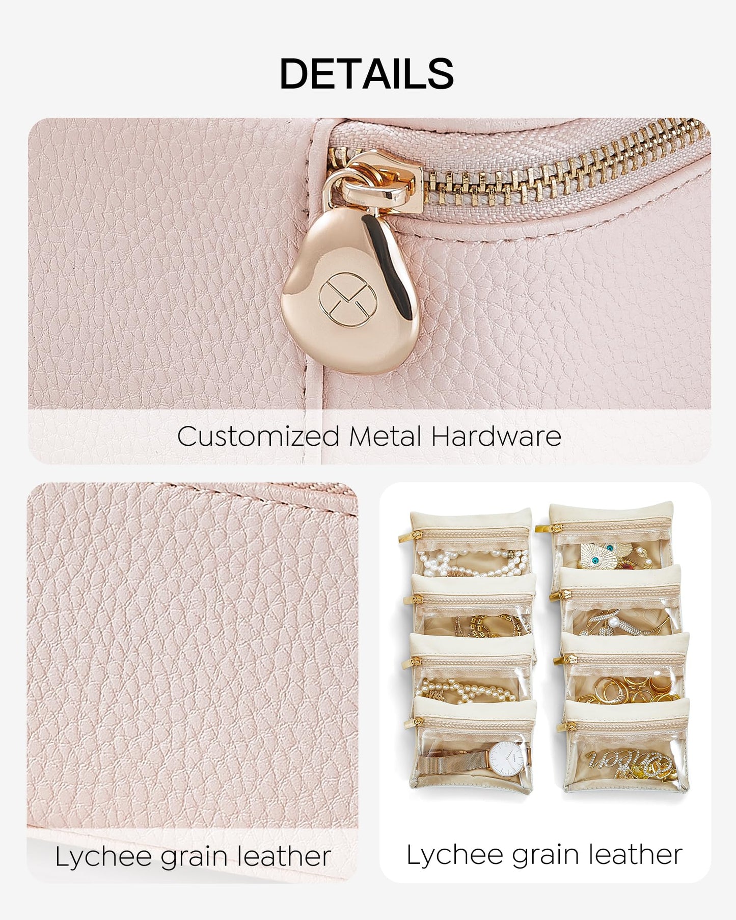 Vlando Travel Jewelry Organizer,Jewelry Box for Girls Women,Jewelry Case for 8 Pcs Velvet Jewelry Bags Storage for Necklace Rings Girls Women Valentines Gift Birthday Gifts-Pink