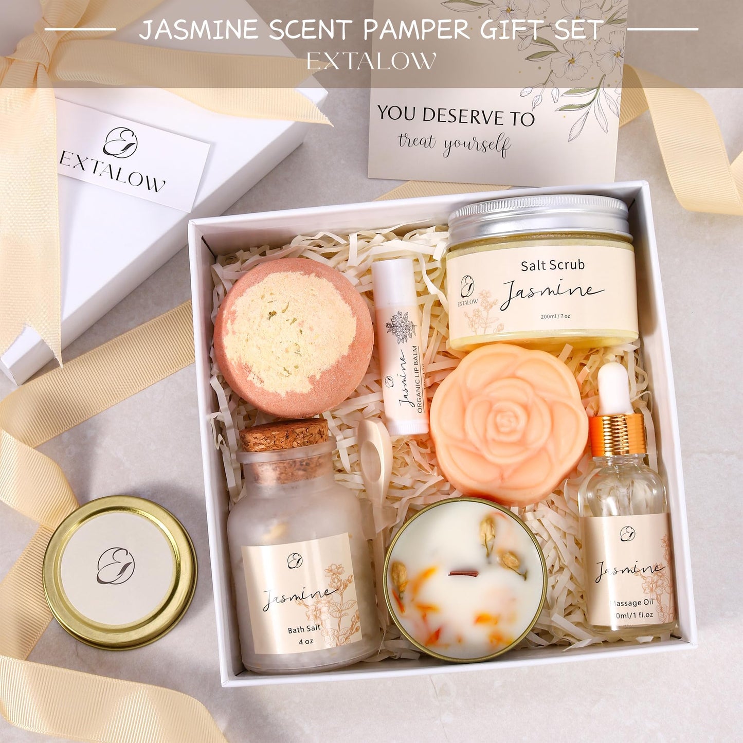 EXTALOW Spa Gifts for Women Mothers Day Gifts Jasmine Bath Gift Baskets Relaxing Self Care Gift for Mom Girlfriend Sister Wife Auntie Home Bath Care Package Thank You Gift Birthday Gift Friendship