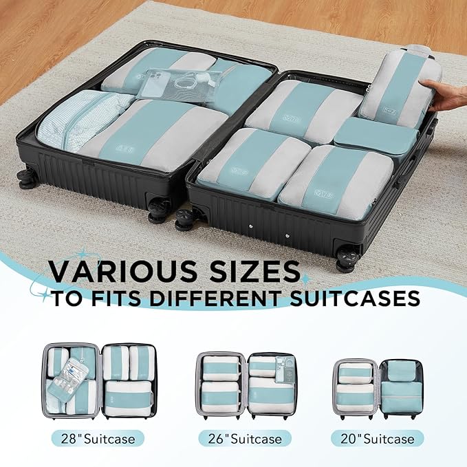 10 Set Compression Packing Cubes for Travel Essentials,Compressible Expandable Packing Cubes for Suitcase,OlarHike Luggage Organizer Bags for Travel,Handy Helper for Organizing Clothes(Blue Gray)