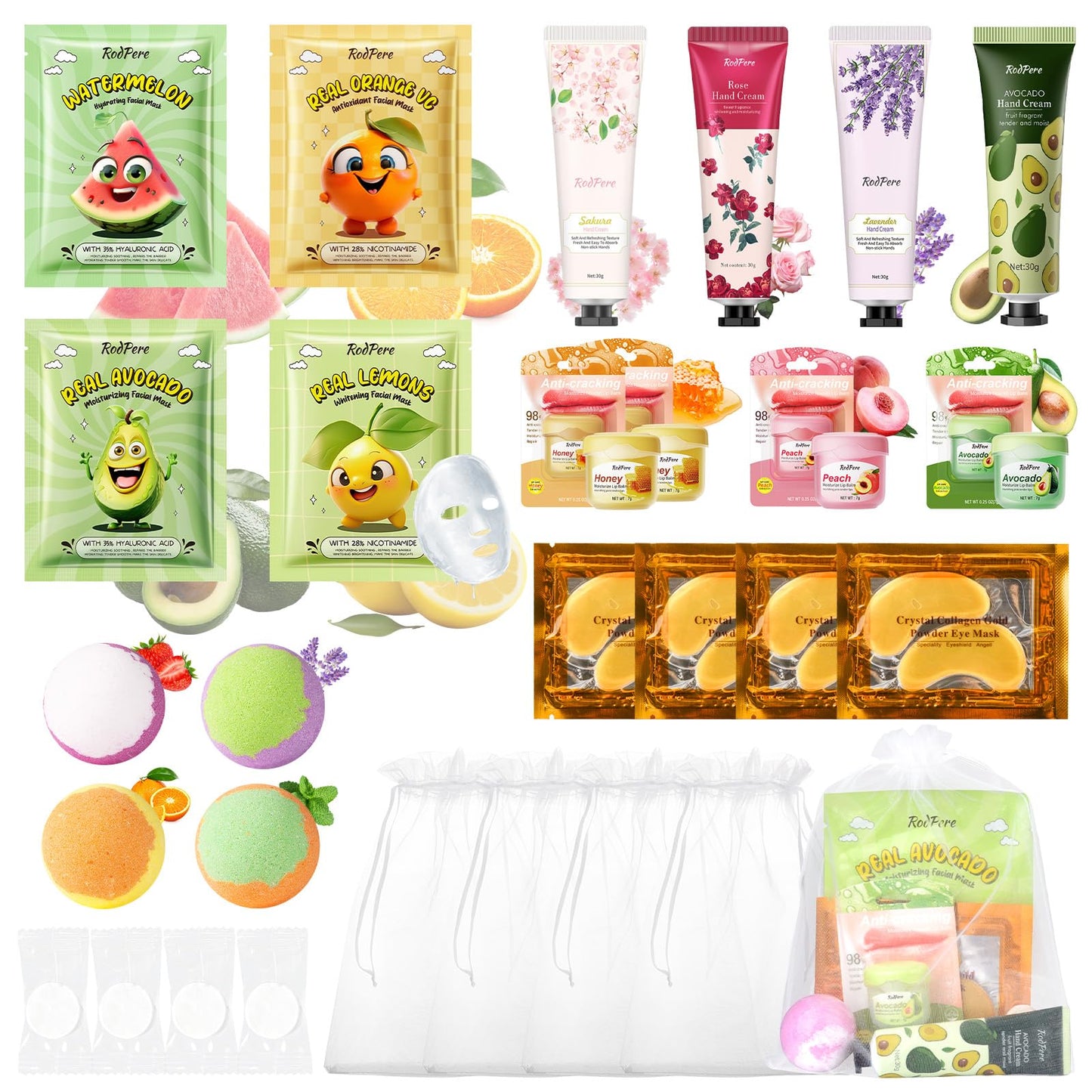 28PCS Spa Party Supplies For Girls, Spa Birthday Party Favors For 4 People, Spa Day Kit With Bath Bombs, Eye Mask, Lip Balm, Face Mask, Hand Cream, Compressed Towel, Gift Bag, Sleepover Spa Gift Set