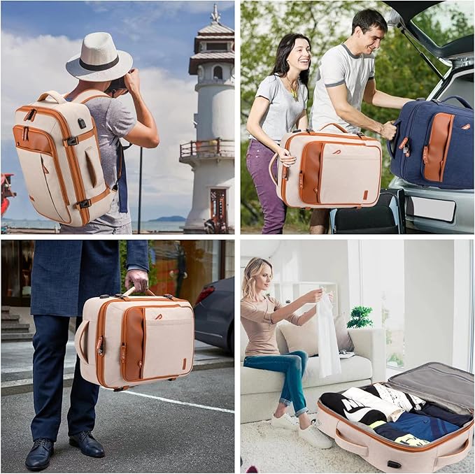 Carry on Travel Backpacks, Extra Large 40L Flight Approved Bag for Men & Women,Expandable Suitcase Backpack With 4 Packing Cubes,Water Resistant Luggage Daypack Business Weekender Bag,Beige