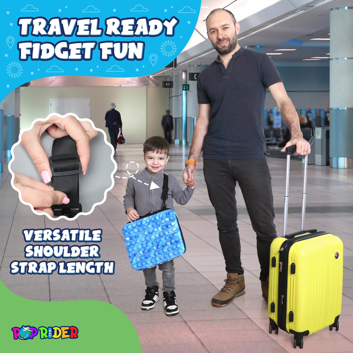 POPRIDER Travel Fidget Case Set with 12 Fidget Toys, Road Trip Activities for Kids, Airplane Must Haves for Kids, Sensory Toys, Car Travel Essentials for Long Trips (Blue)