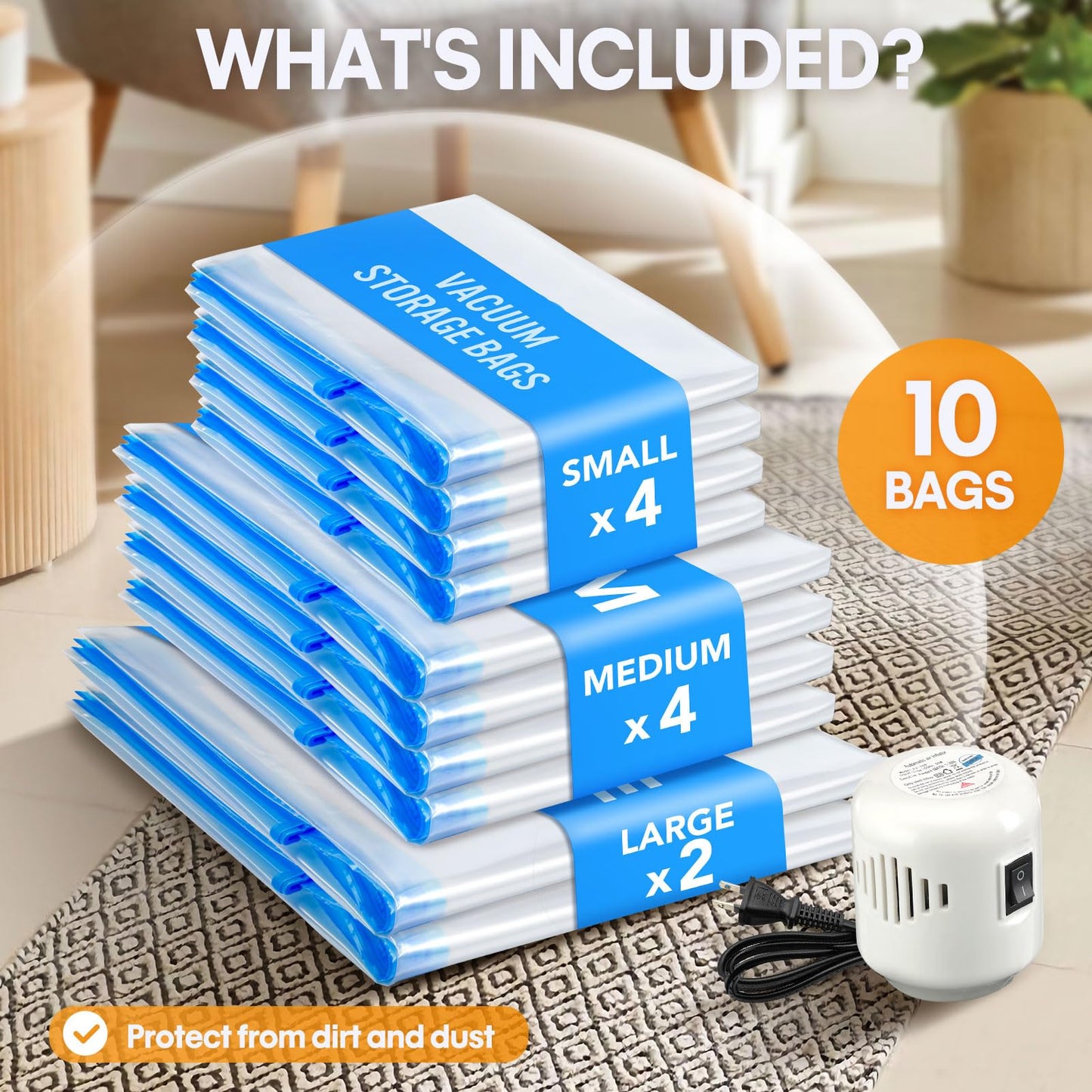 10 Pack Travel Vacuum Storage Bags With Electric Pump, Vacuum Seal Bags for Clothing, Vacuum Sealer Bags for Luggage, Travel Essentials