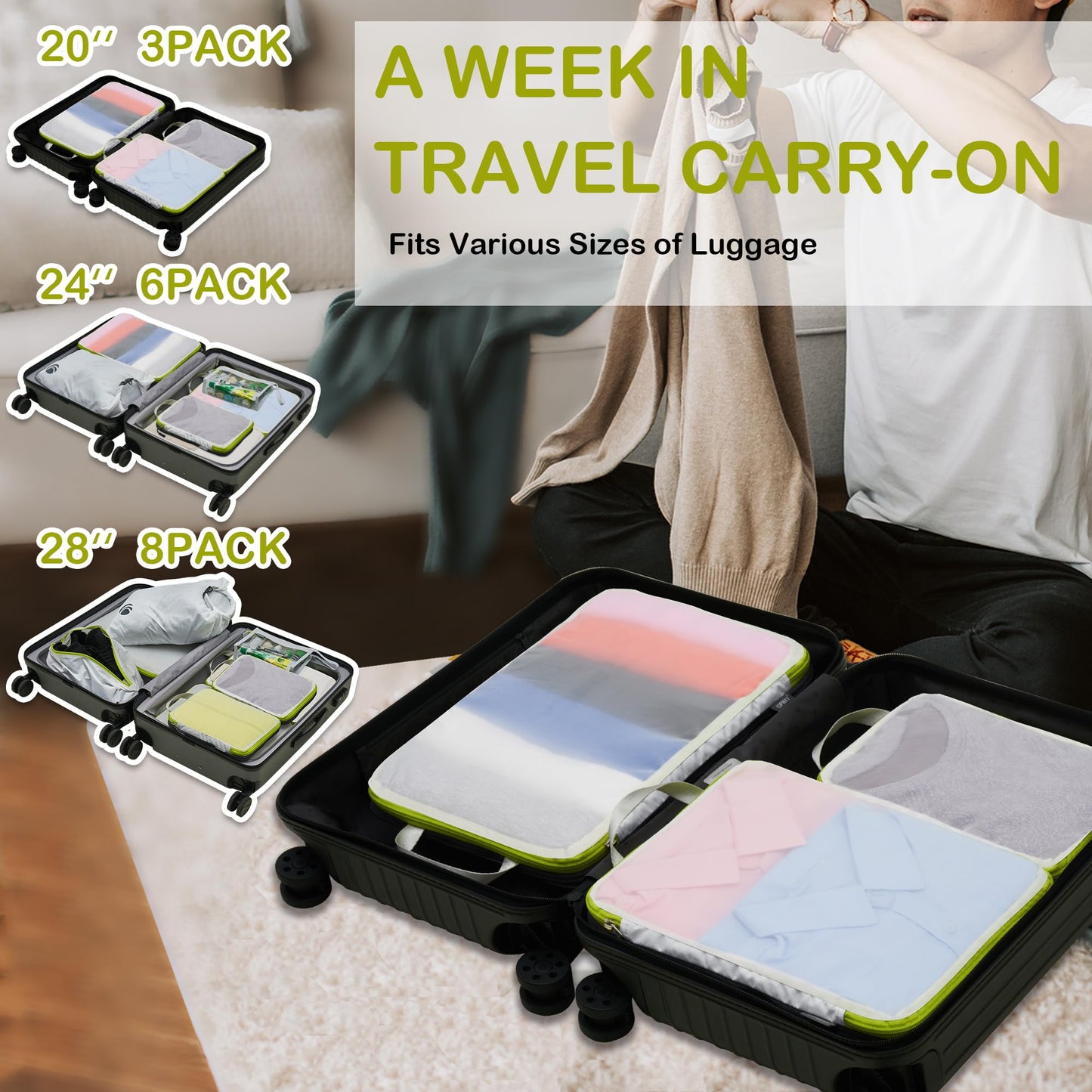 Cipway Mesh Compression Packing Cubes, Ultralight See Through Luggage Organizer Bags, Travel Essentials for Carry on Suitcase(3 Pcs,White)