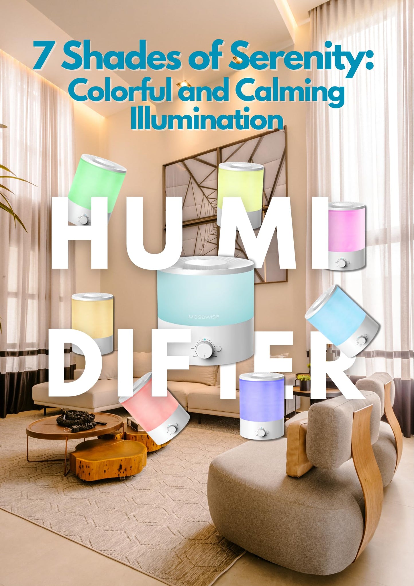 MEGAWISE 1.5L Cool Mist Humidifier for Bedroom, Home, Office, and Plants, Essential Oil Diffuser with Adjustable Mist Output, 25dB Quiet Ultrasonic, Up to 10 Hours, Easy to Clean