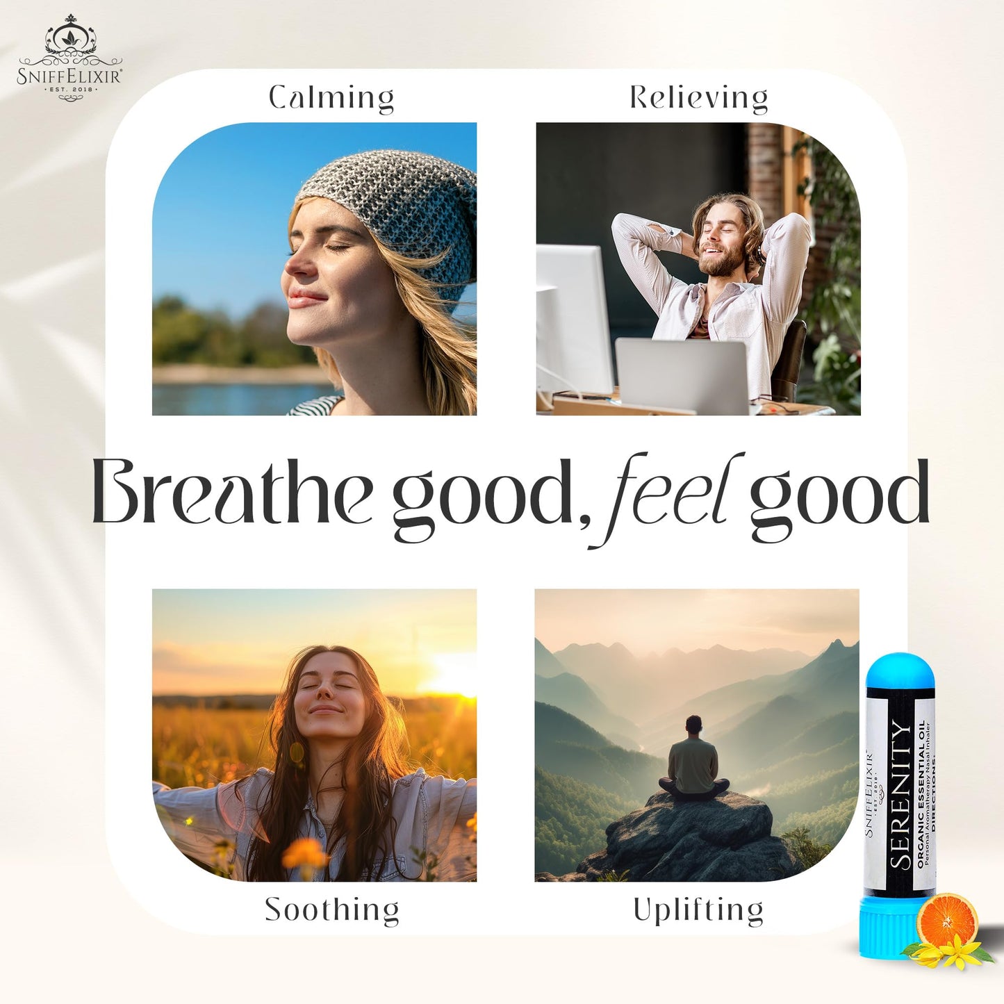 SniffElixir 3 Packs Serenity Aromatherapy Nasal Inhaler DIY Kit - Make 3 Serenity Portable Nose Inhaler Stick Natural Stress Relief Inhaler Essential Oil Inhaler that Calm, Boosts Mood, Reduces Worry