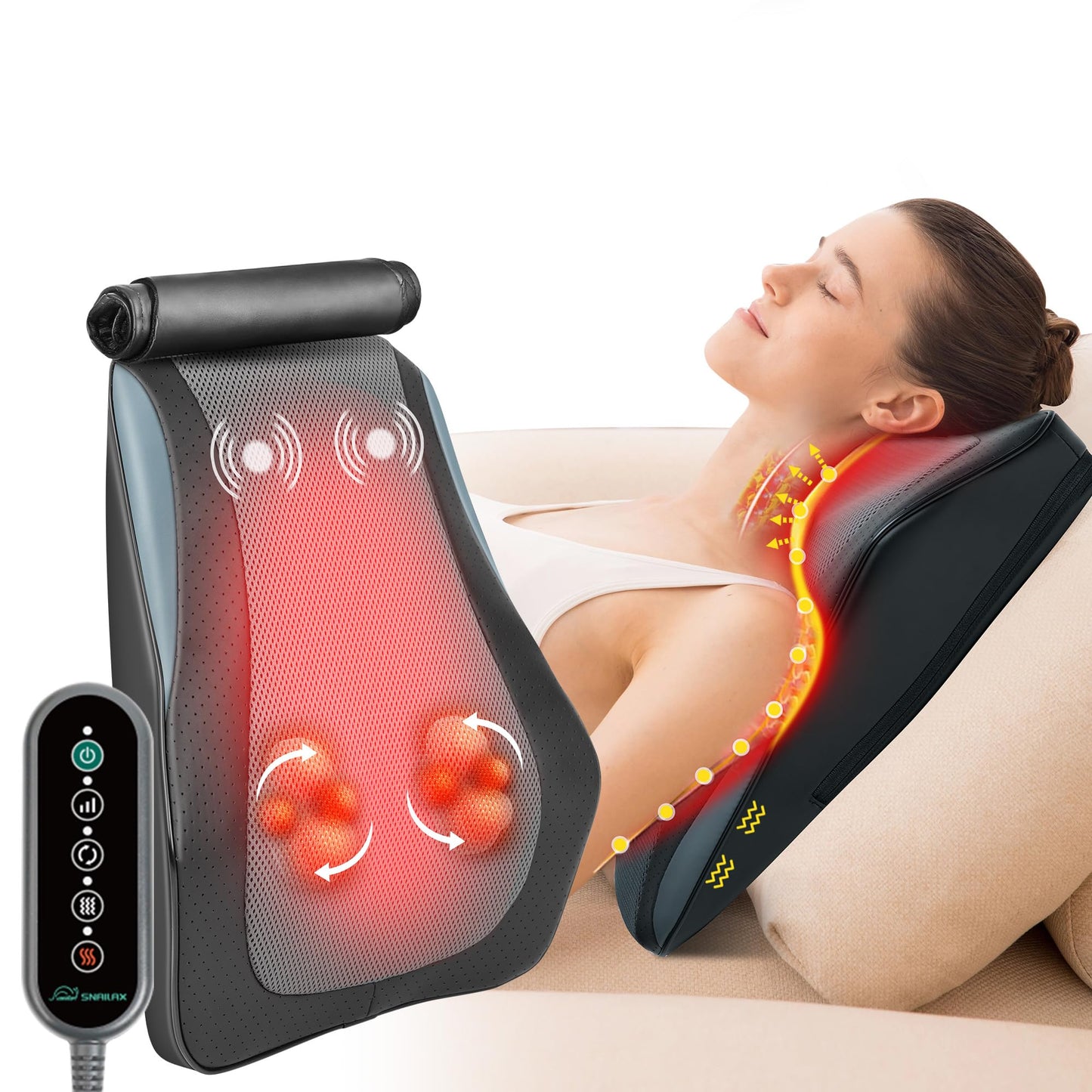 Snailax Back Massager for Back Pain Deep Tissue, Shiatsu Lower Back Neck Massager with Heat, 3D Kneading Massage Pillow for Neck Shoulder Legs, Gifts for Mom, Dad, Women