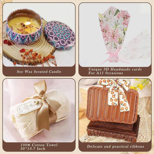 ListenVo Birthday Gifts for Women,Happy Bath Set Relaxing Spa Gift Baskets Ideas for Women,Her,Mom, Sister, Coworker, Wife, Girlfriend, Daughter,Unique Get Well Soon Self Care Holiday Gift Basket for Women.