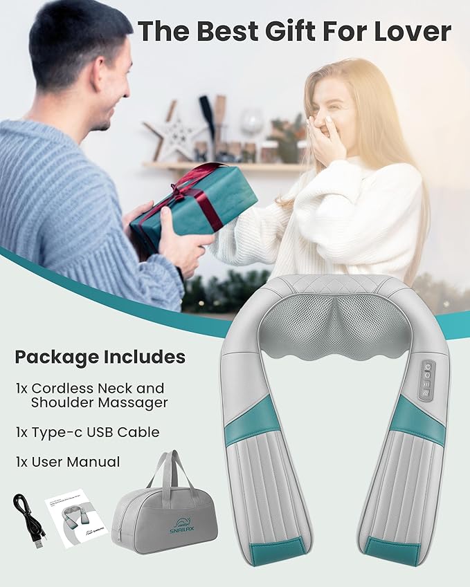Cordless Neck Massager with Heat, Shiatsu Neck Back Massager for Pain Relief Deep Tissue, Rechargeable 4D Knead Shoulder Massager Pillow, with Portable Carry Bag, Gifts for Mom, Dad