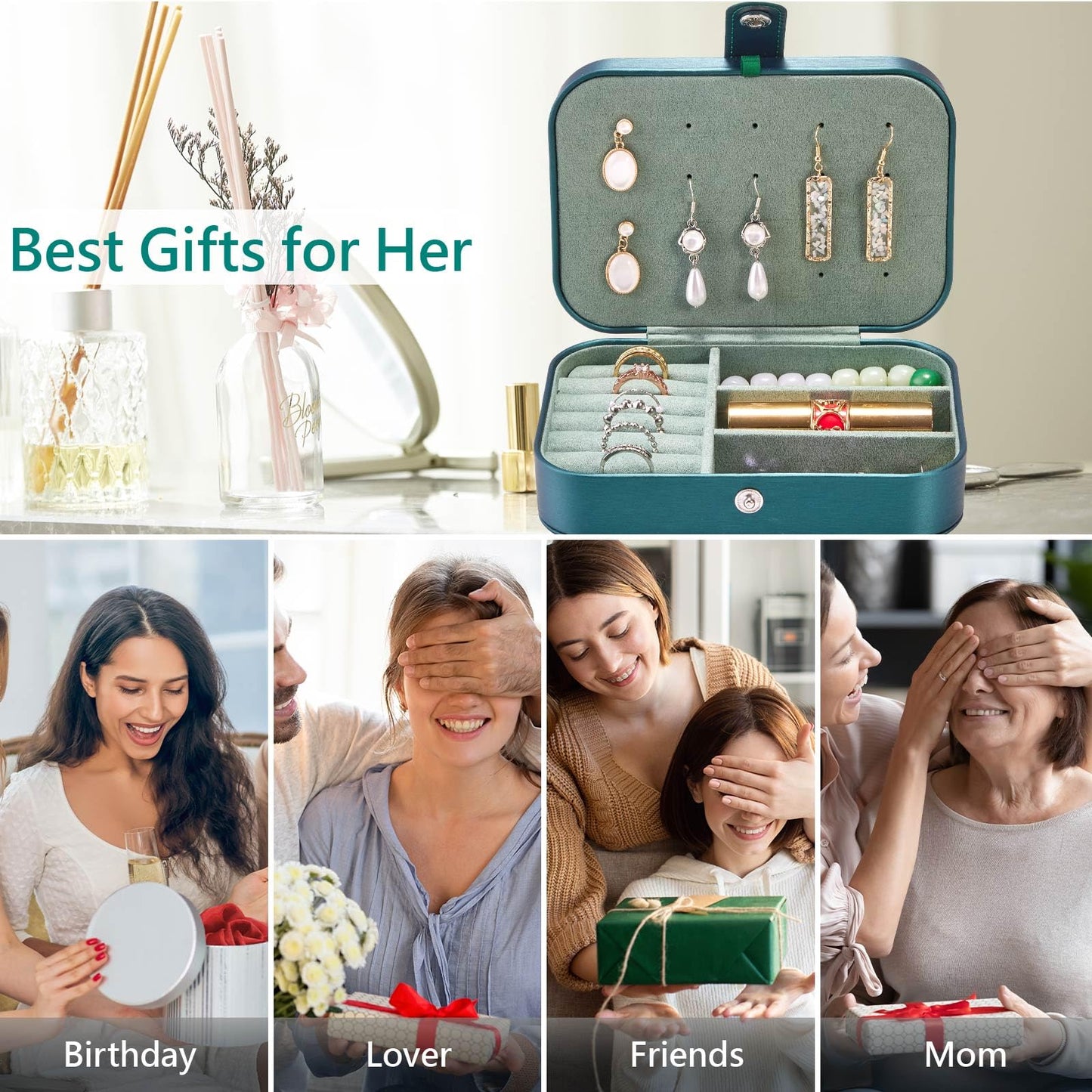 Arcbt Travel Jewelry Case, 100% Anti-Tangle, Marquetry Work PU Leather Travel Jewelry Organizer with Microfiber Lining, Precision Single Thread Sewing Small Jewelry Box, Best Women's Christmas Gift