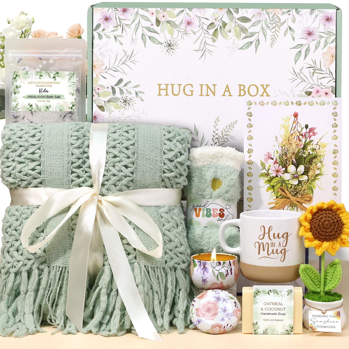 Get Well Soon Gift Baskets for Women, Self Care Gifts for Women Birthday, Spa Thinking of You Care Package Sending Sunshine Sunflower Gifts, After Surgery Sympathy Christmas Gift Ideas for Mom Friend