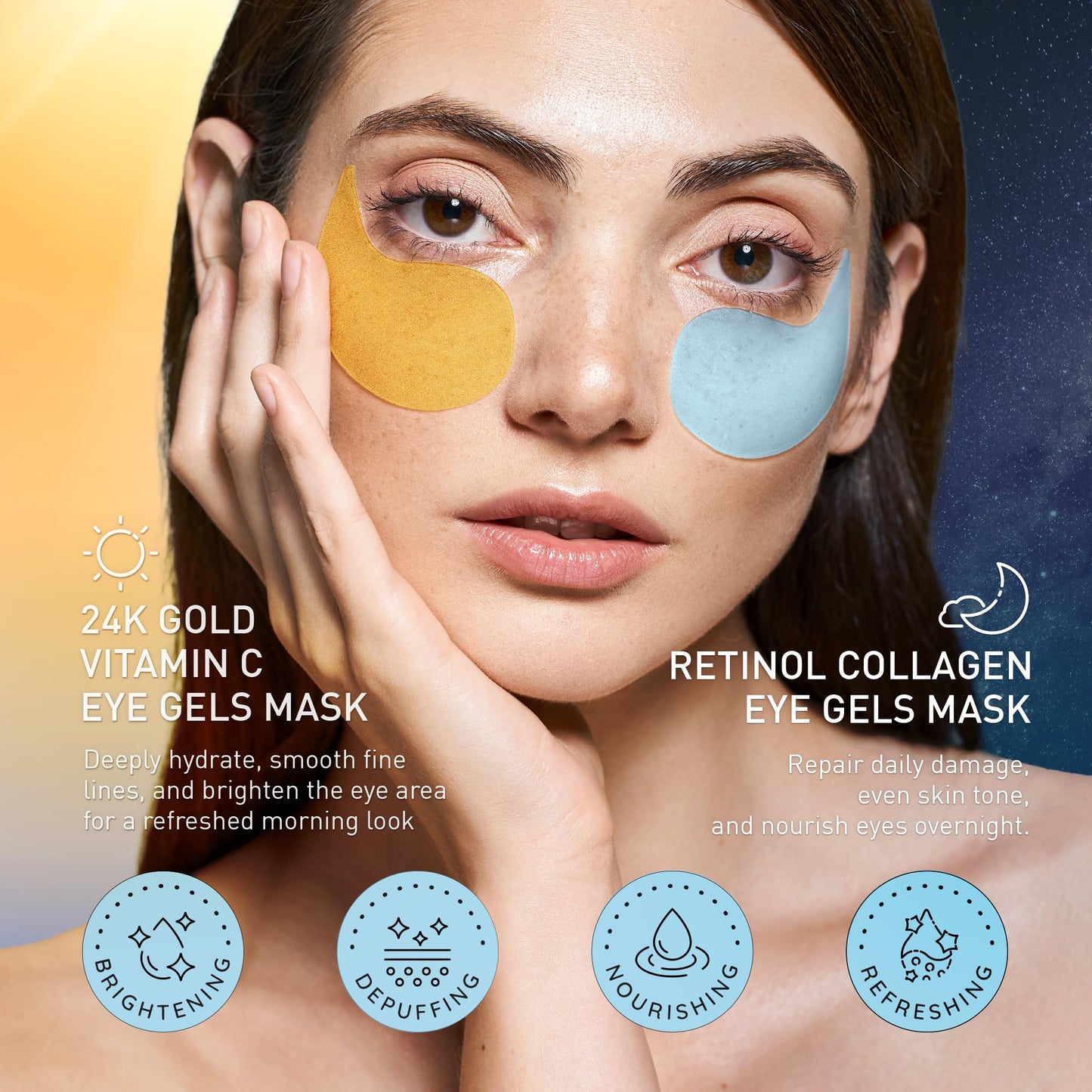 Under Eye Patches Kit: 120 Pcs Retinol & Golden Gel Eye Mask for Dark Circles, Puffiness and Wrinkles - Day & Night Skin Treatment Pads with Niacinamide, Collagen, Hyaluronic Acid & Vitamin C (2 Pack)