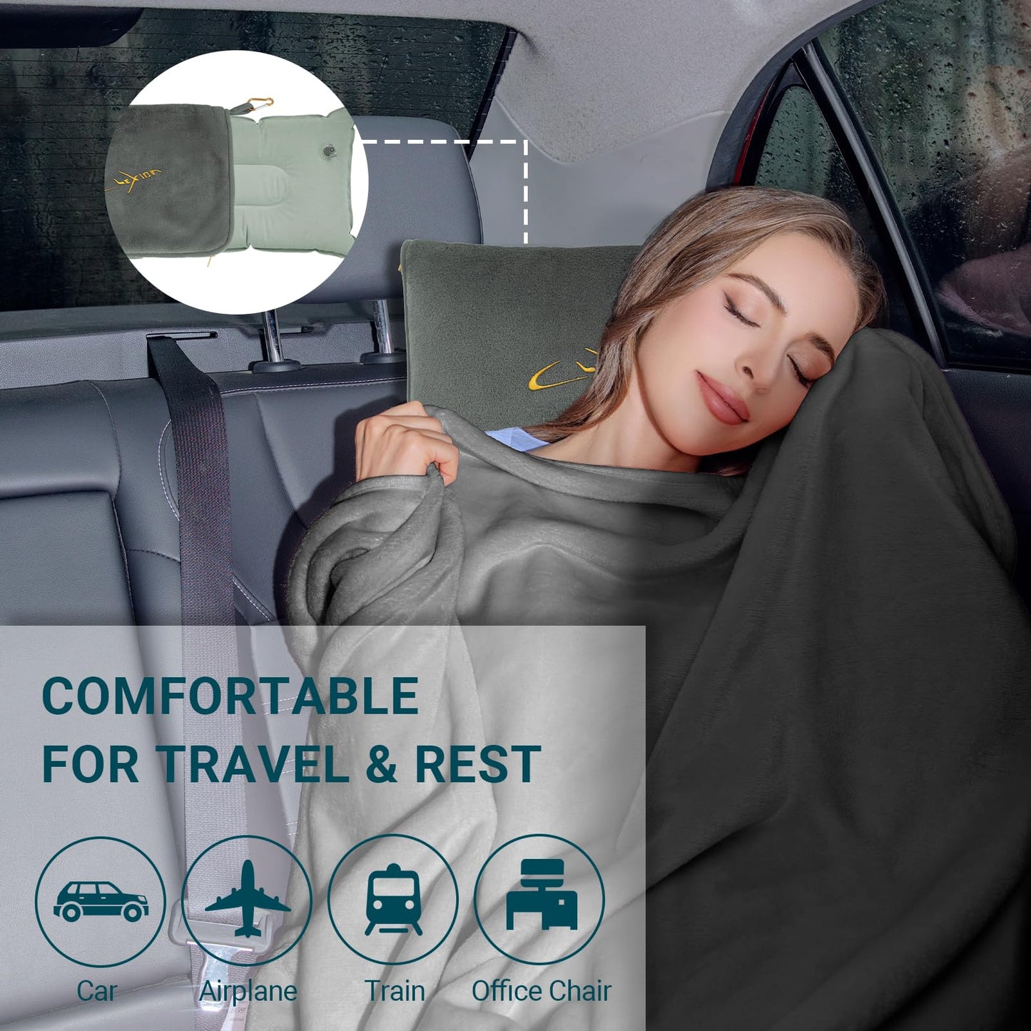 CLEXION Travel Blanket & Pillow Set, 300 GSM Soft Fleece, 60x43 Inches, 3-in-1 Airplane Blanket, Travel Pillow and Blanket Set, Travel Blanket Airplane Compact with Bag, Travel Essentials, Grey