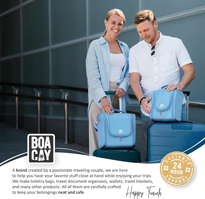 BOACAY Hanging Travel Toiletry Bag for Women and Men, Makeup Bag, Bathroom & Shower Organizer Kit for Accessories, Cosmetics, Travel Essentials