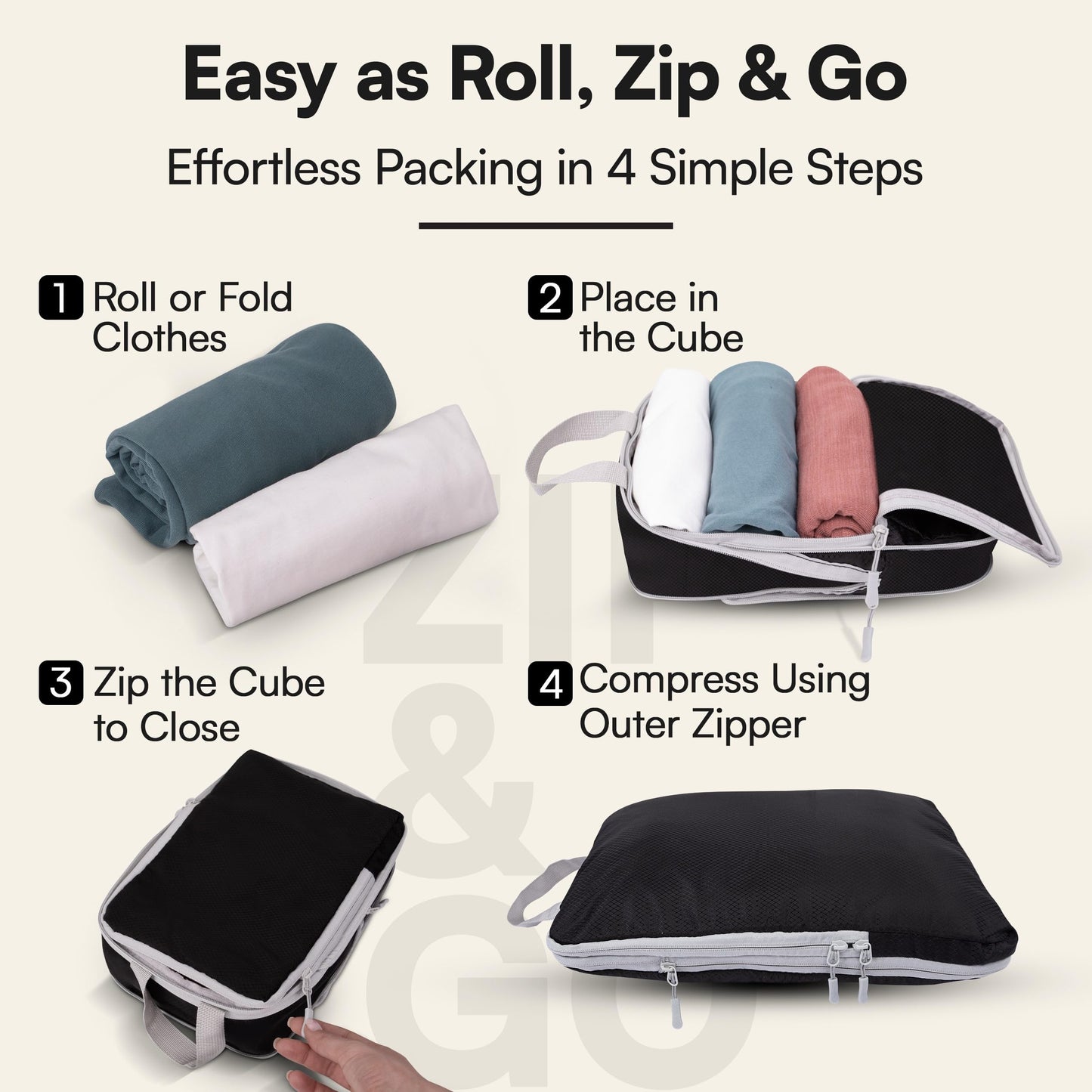 AMHARBOR Set of 6 Compression Packing Cubes for Travel - Space-Saving Luggage Organizers - Vacation Travel Essentials - Lightweight Accessories for Suitcase