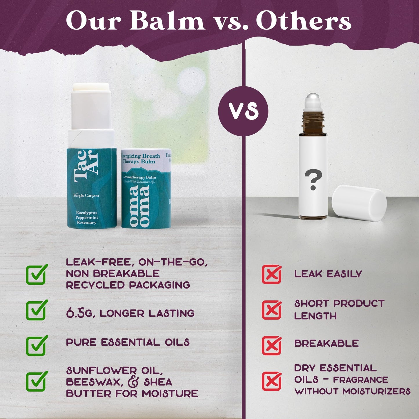 PURPLE CANYON Essential Oil Balm Stick | Energizing Breath Aromatherapy Balm | Body Balm Stick | Eucalyptus, Peppermint, Rosemary Essential Oils Blend Encourages Energy and Clarity | 6.5 Grams