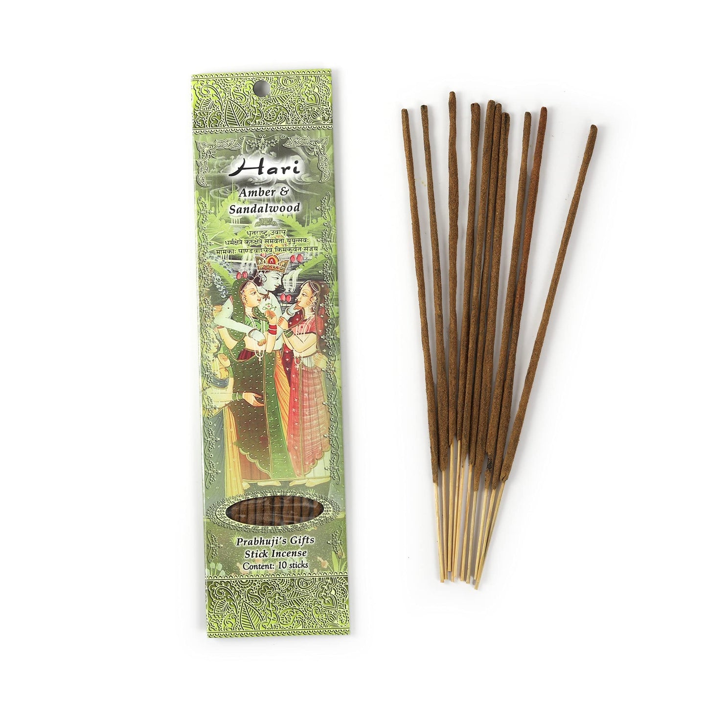 Prabhuji's Gifts Hari Hand-Rolled Spiritual Incense Sticks from India - Aromatic Sticks - for Meditation, Yoga, Relaxation, & Aromatherapy Incense - Amber and Sandalwood - 3 Packs of 10 Sticks