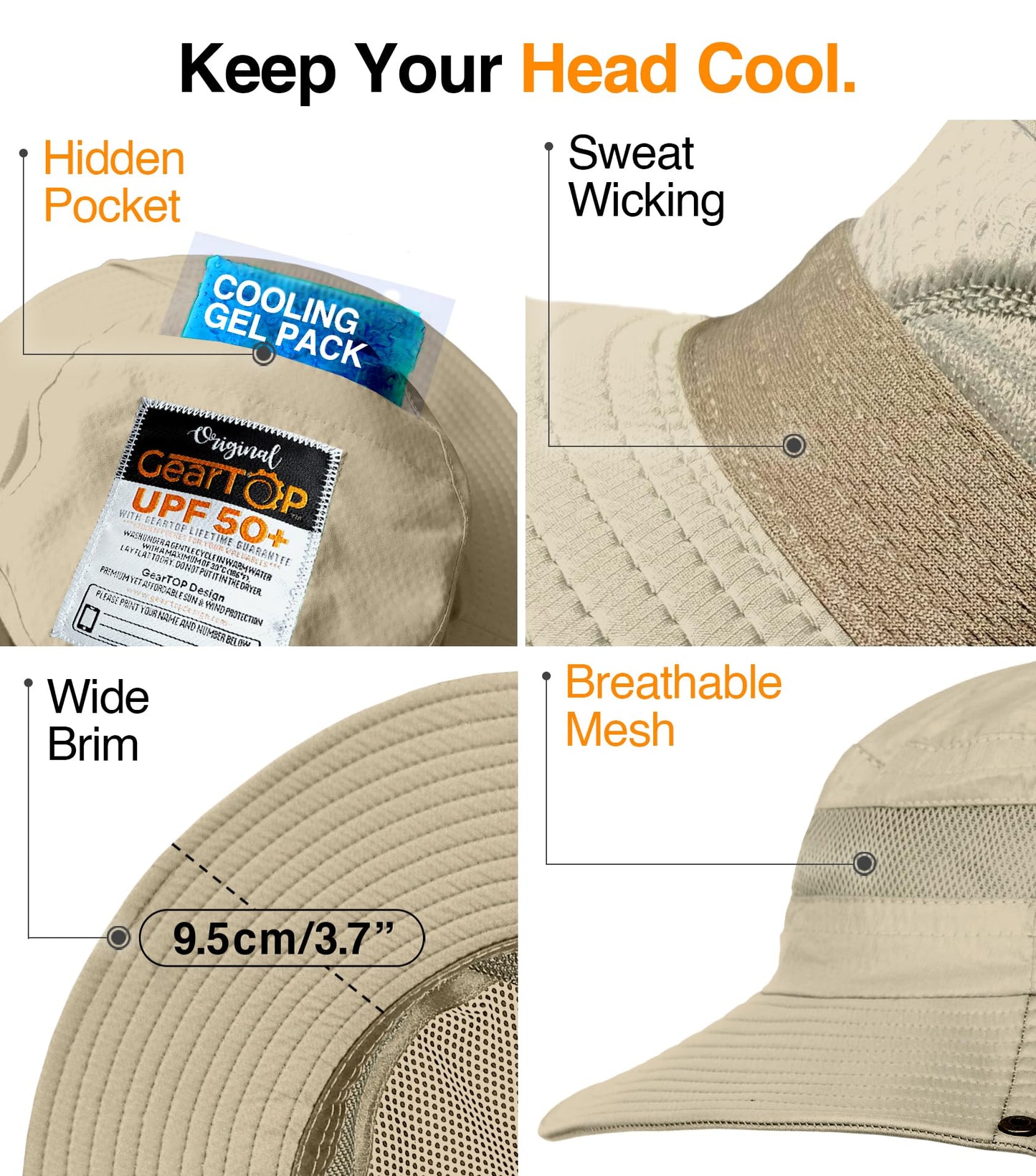 GearTOP Wide Brim Sun Hat for Womens and Mens Sun Hats - UV Protection Fishing Hat Safari Hat for Hiking Gardening & Beach Large Khaki