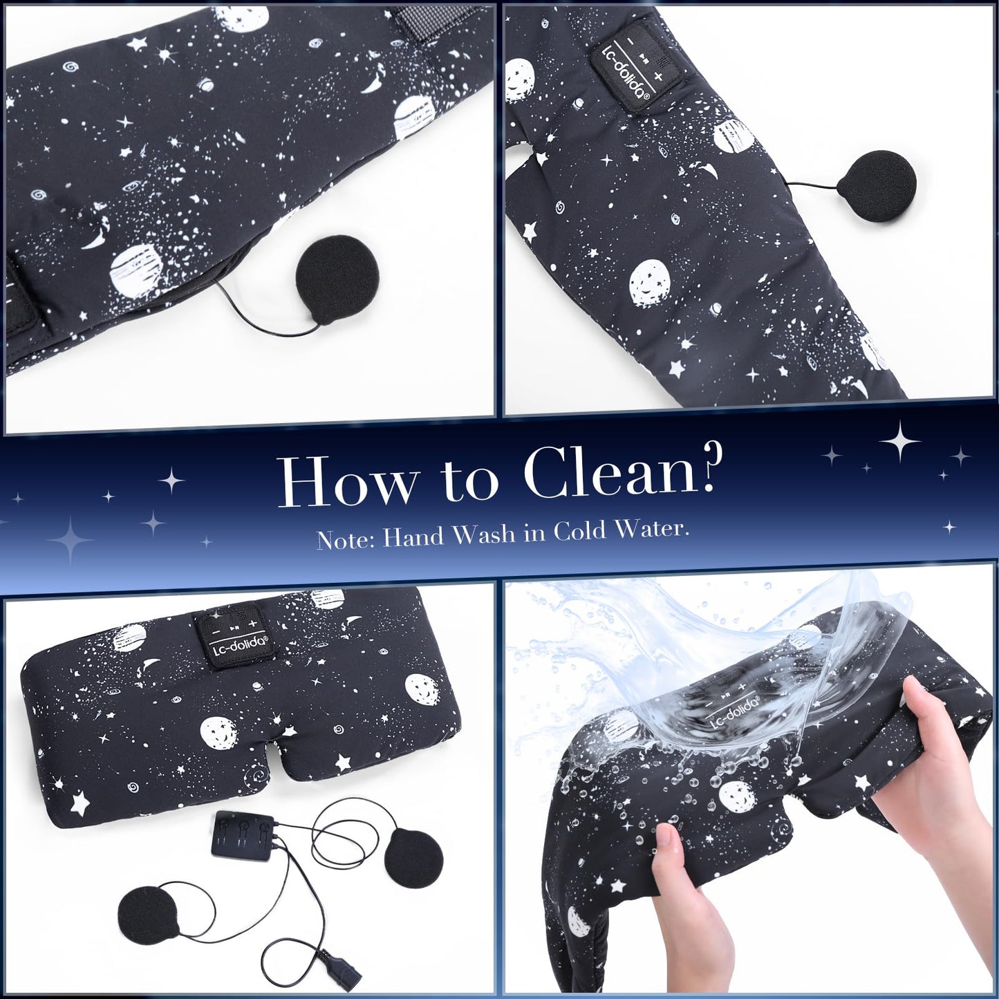 LC-dolida Sleep Mask with Bluetooth Headphones, Extra Large Silk Eye Mask for Sleeping Side Day Sleepers, Sleep Headphones Bluetooth 5.4 for Women Men with Thin Speaker, Blackout, Comfort, Microphone