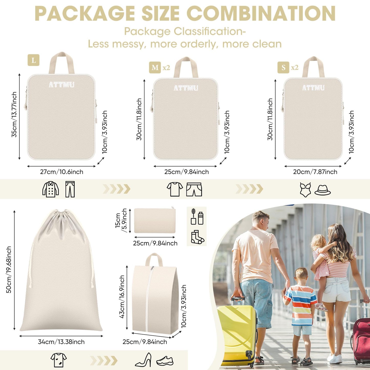8 Set Compression Packing Cubes for Travel, Expandable Compression Cubes for Suitcases, Lightweight Suitcase Organizer with Shoes & Laundry Bags, Travel Accessories for Men Women (Beige)