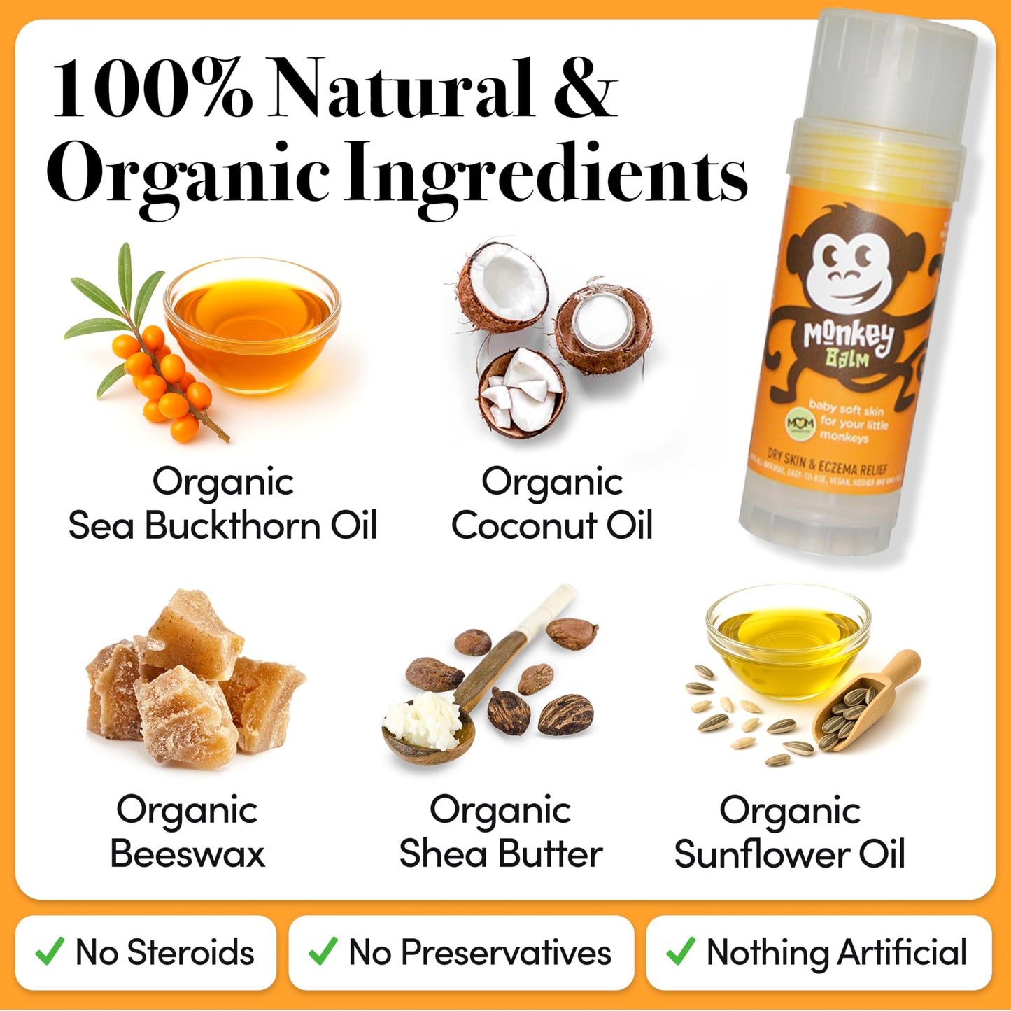 Monkey Balm All Natural Multi-Purpose Skin Solution (Safe for Babies & All Ages) Use on Dry, Cracked Skin, Irritation, Rashes, 0.6oz Healing Balm (2 Pack)