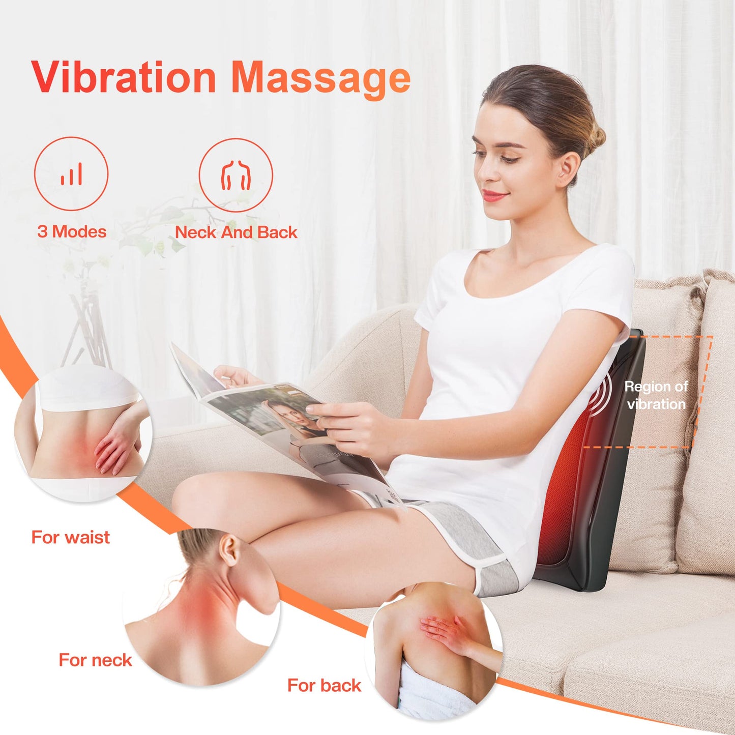 COMFIER Back Massager with Heat, Deep Tissue Shiatsu Neck and Back Massager for Pain Relief, Chair Use Massager Pillow with Adjustable Flap, Ideal Gift for Women Men